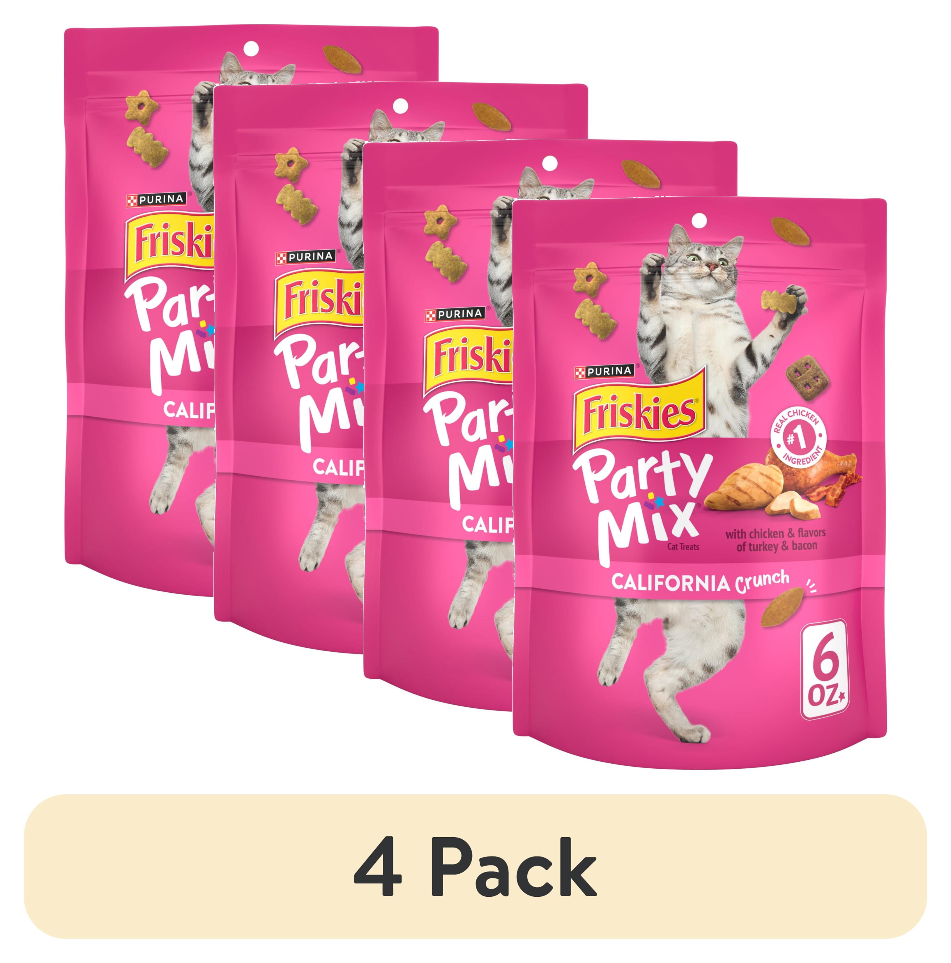 (4 pack) Purina Friskies Cat Treats, Party Mix California Crunch With Chicken, 6 oz.
