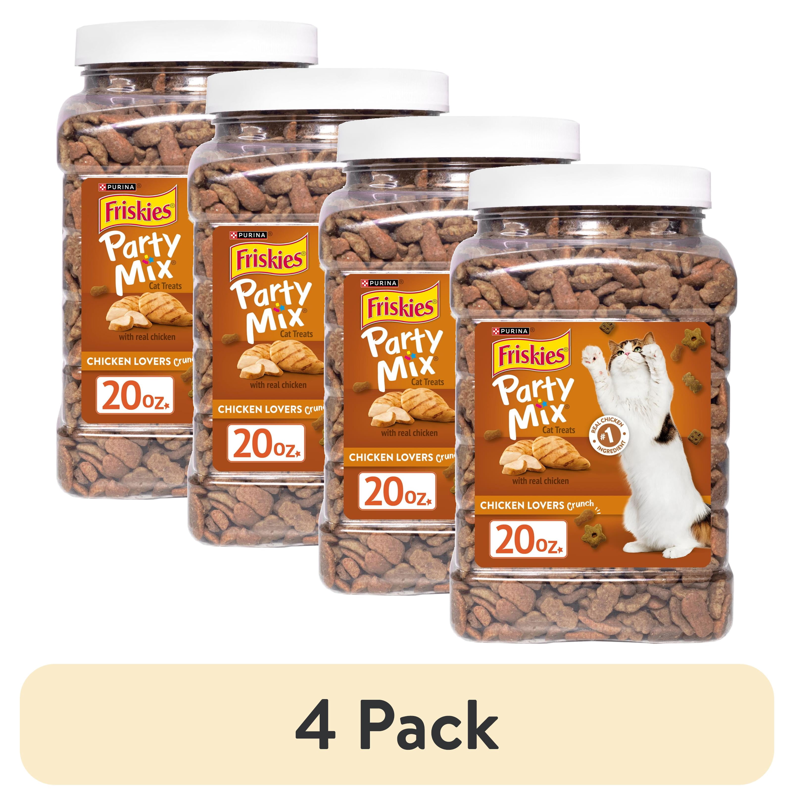 (4 pack) Purina Friskies Cat Treats, Party Mix Chicken Lovers Crunch, 20 oz, 3 Pack