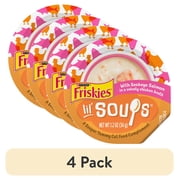 (4 pack) Purina Friskies Grain Free Lickable Cat Food Toppers Lil’ Soups With Sockeye Salmon in Chicken Broth, 1.2 oz Cups