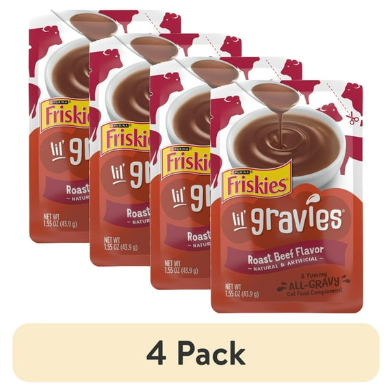 (4 pack) Purina Friskies Lil Gravies, Roast Beef Flavor Gravy, Wet Cat Food, 1.55 oz. Pouch