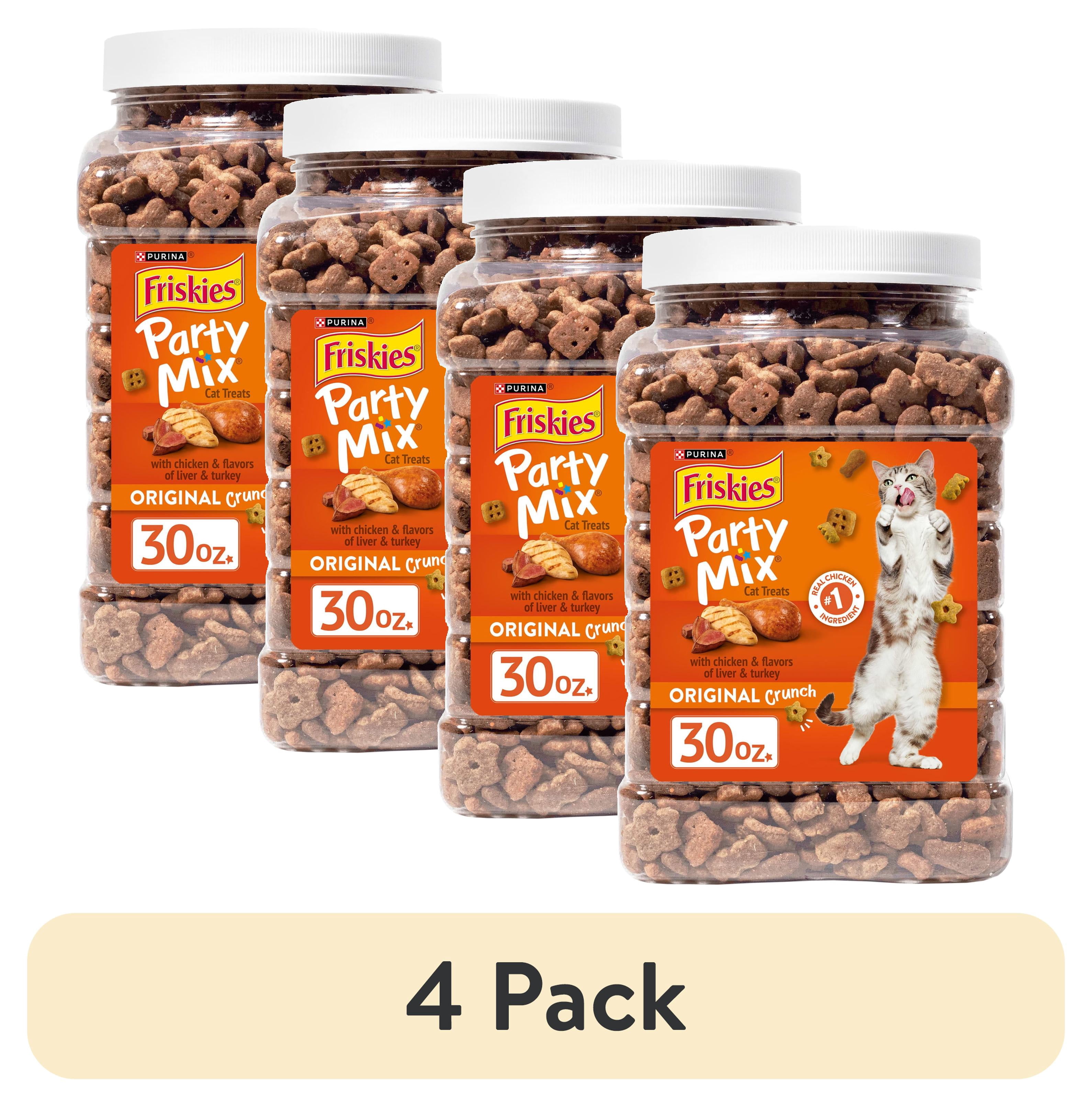 (4 pack) Purina Friskies Party Mix Cat Treats, Original Crunch Snacks, 30 oz. Canister