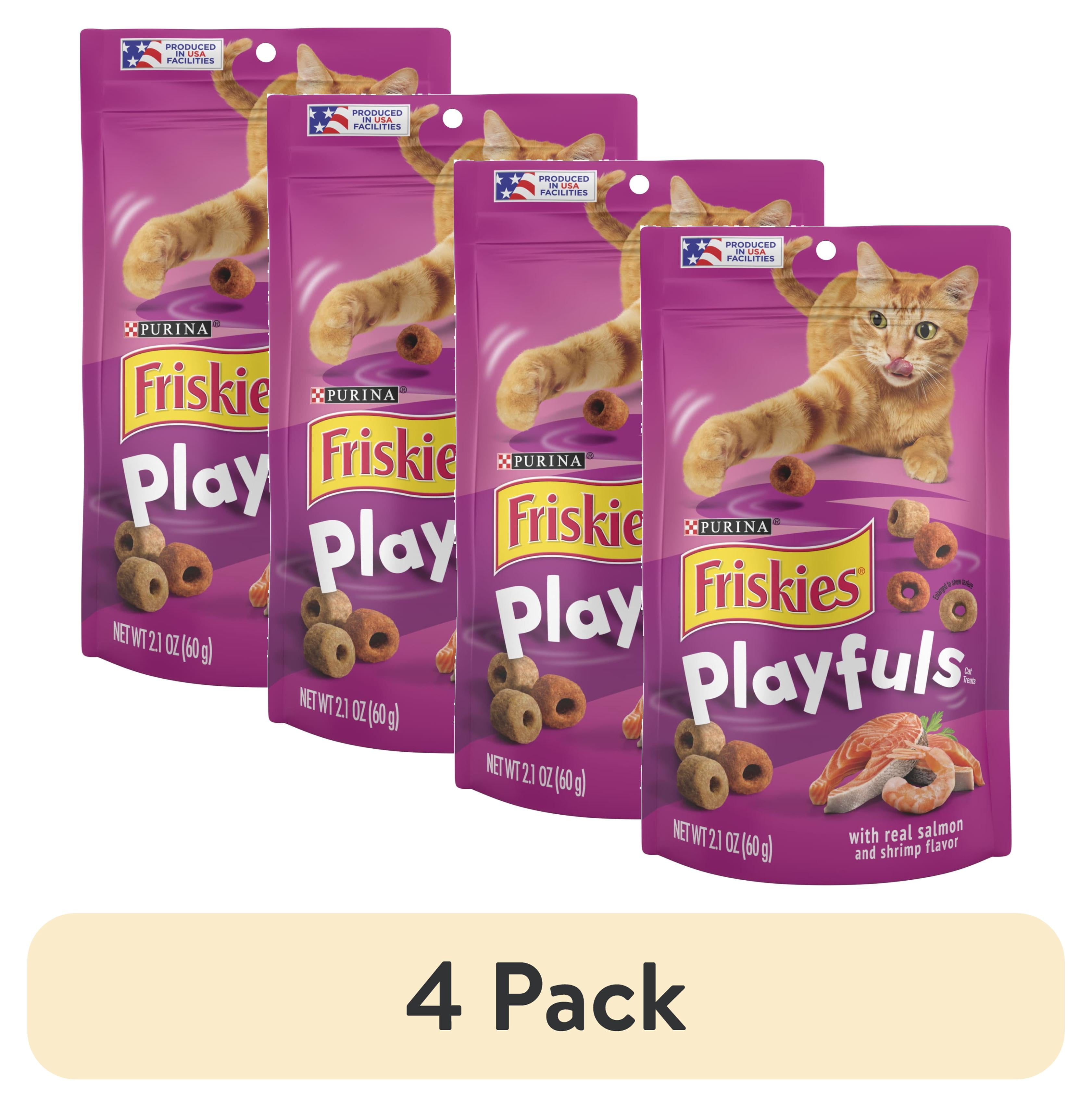 (4 pack) Purina Friskies Playfuls Cat Treats, Salmon & Shrimp, 2.1 oz Bag