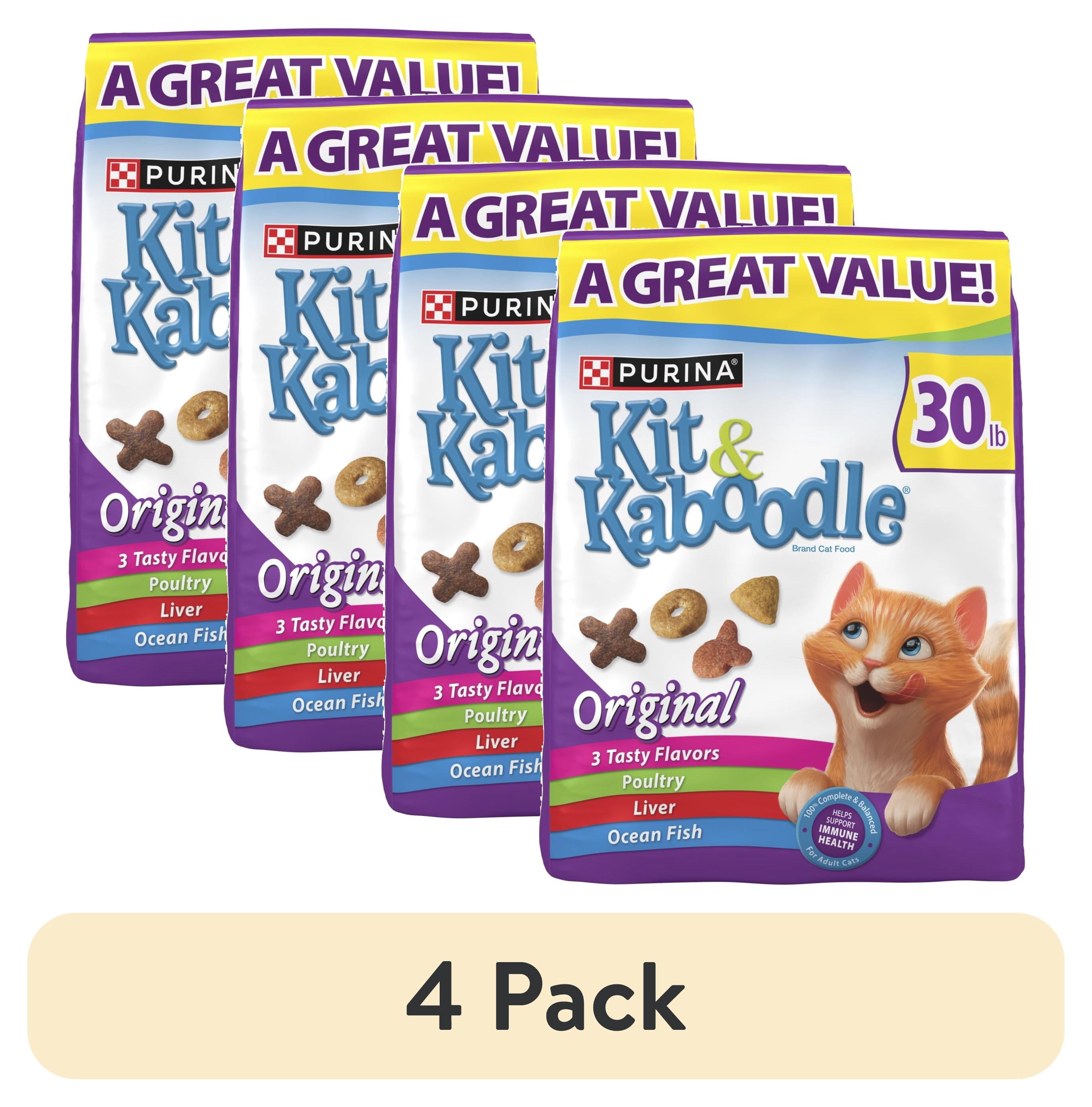 (4 pack) Purina Kit & KaboodleOriginal, Indoor Dry Cat Food, Chicken,Liver,Turkey,Oceanfish, 30 lb Bag