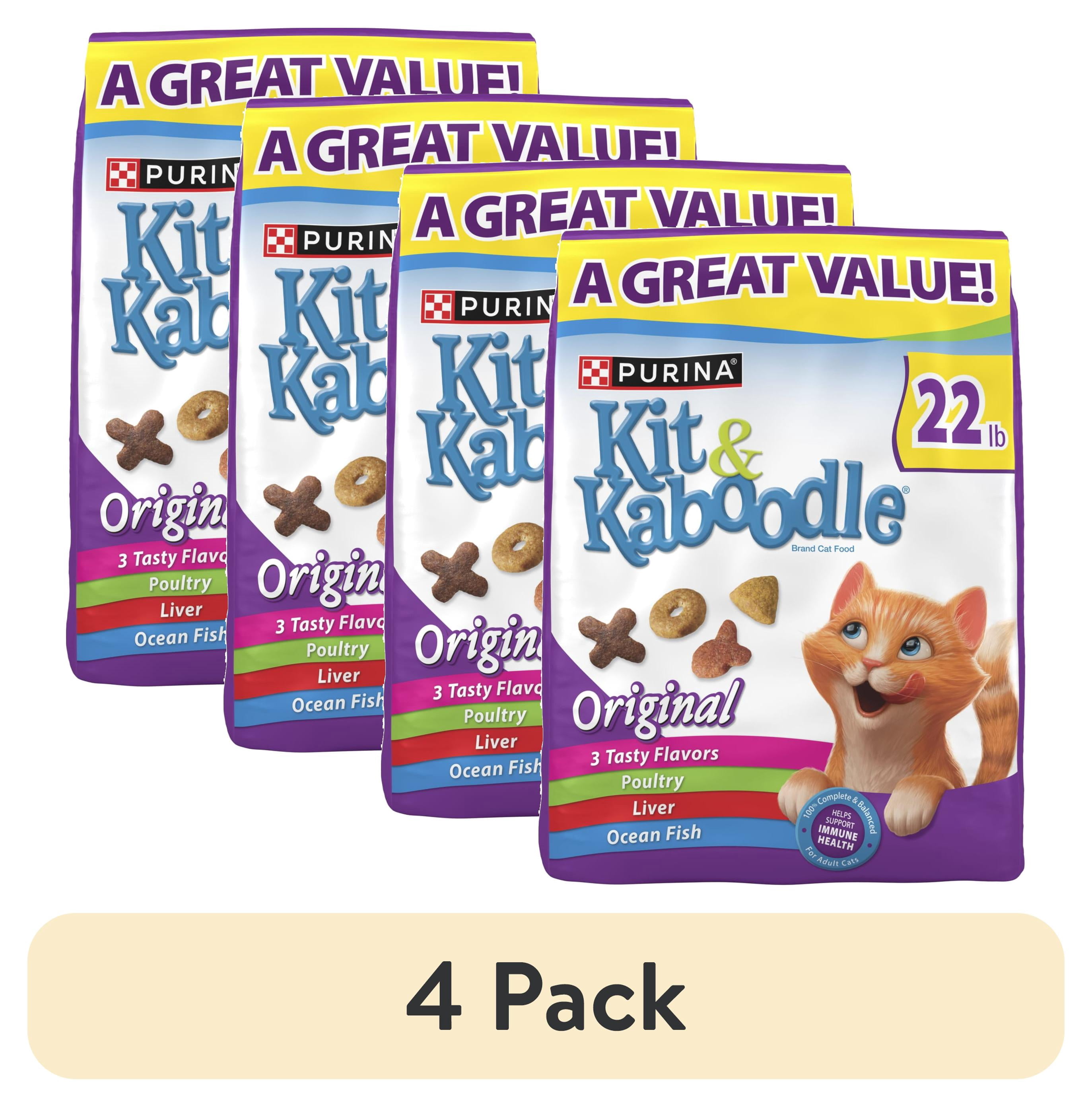 (4 pack) Purina Kit and Kaboodle Dry Cat Food Original Poultry, Liver and Ocean Fish Flavors, 22 lb. Bag
