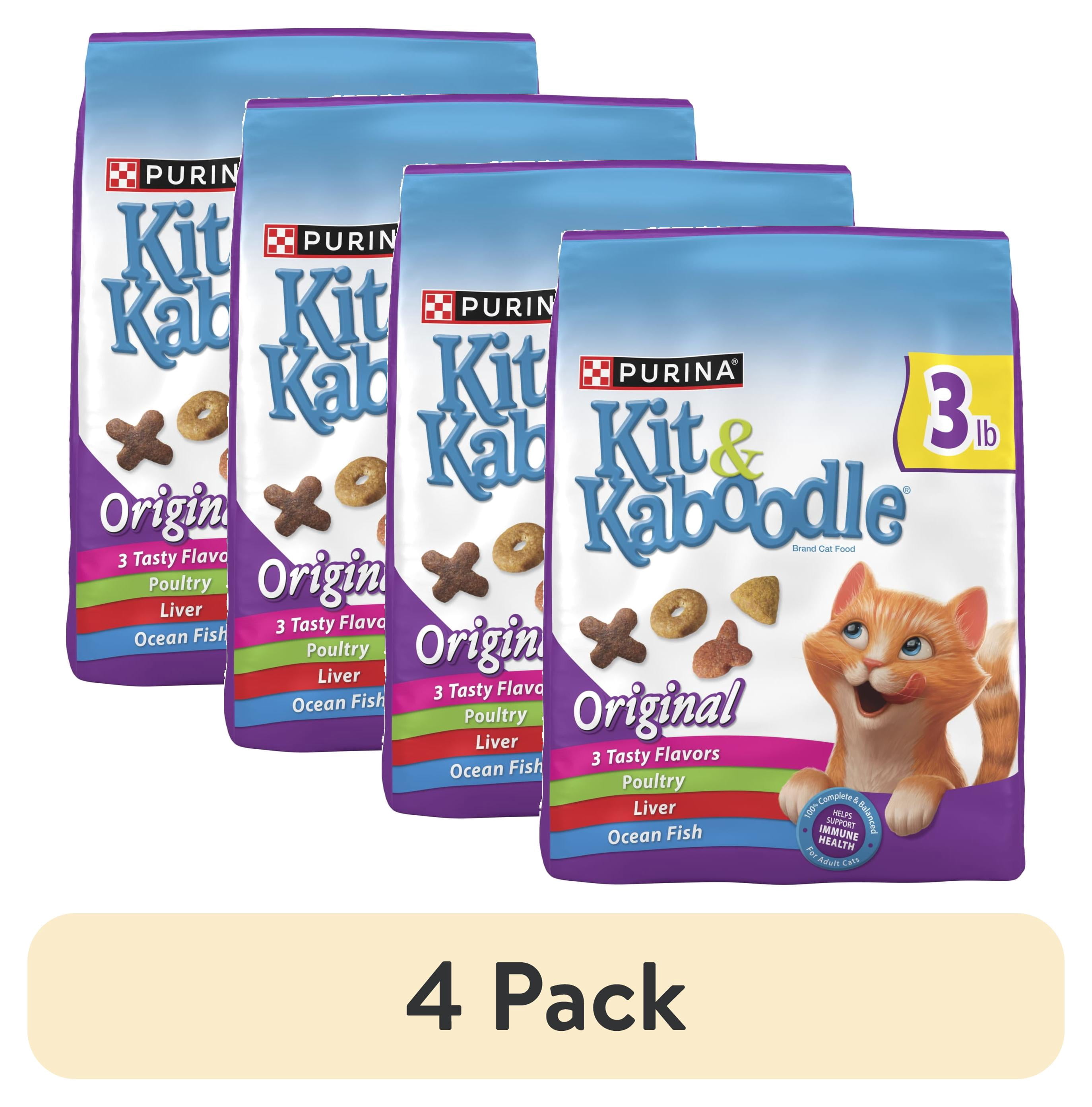 (4 pack) Purina Kit and Kaboodle Dry Cat Food Original Poultry, Liver and Ocean Fish Flavors, 3 lb. Bag