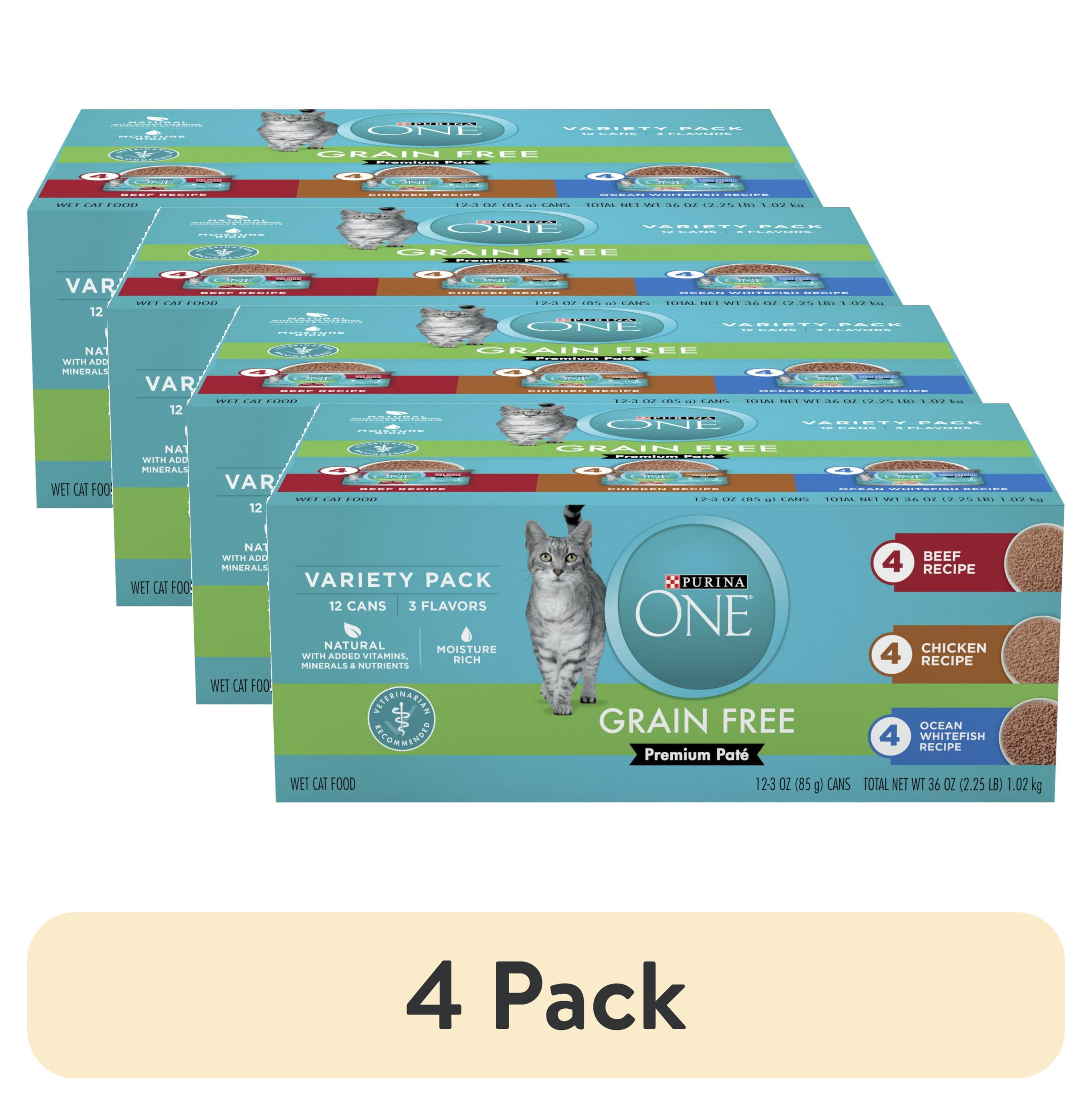 (4 pack) Purina ONE, Grain Free Natural Variety Pack, Wet Cat Food Pate, 3 oz Cans (12 Count)