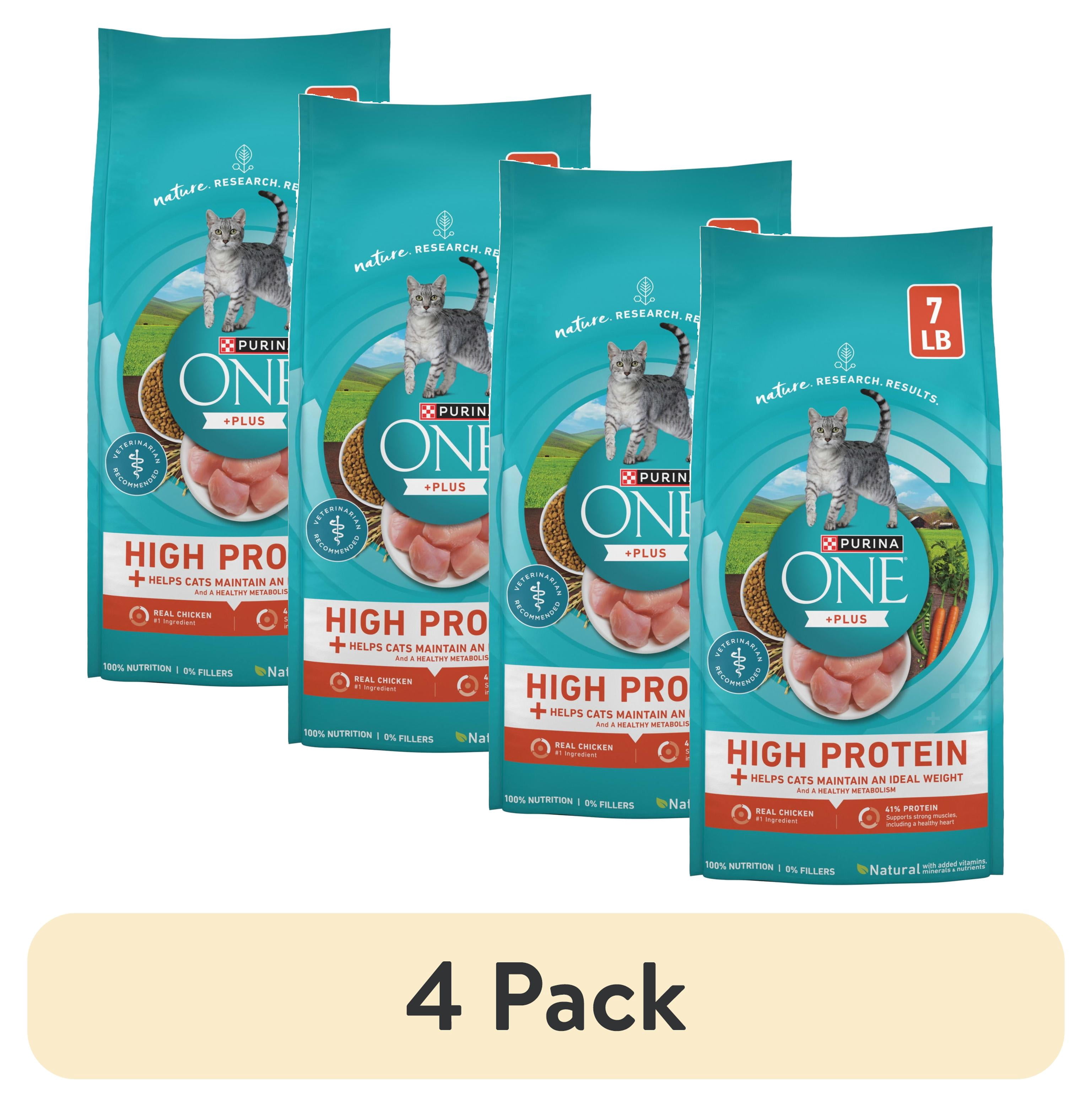 (4 pack) Purina ONE, Healthy Weight Plus Ideal Weight With Chicken Dry Cat Food High Protein, Weight Control Formula, 7 lb Bag, 4 Pack