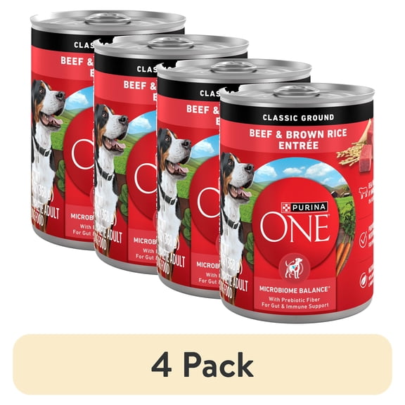 (4 pack) Purina ONE Natural Wet Dog Food, High Protein Soft Beef & Brown Rice Barley, 13 oz Can