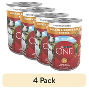 4 pack Purina ONE Natural Wet Dog Food, High Protein Soft Chicken & Brown Rice, 13 oz Can