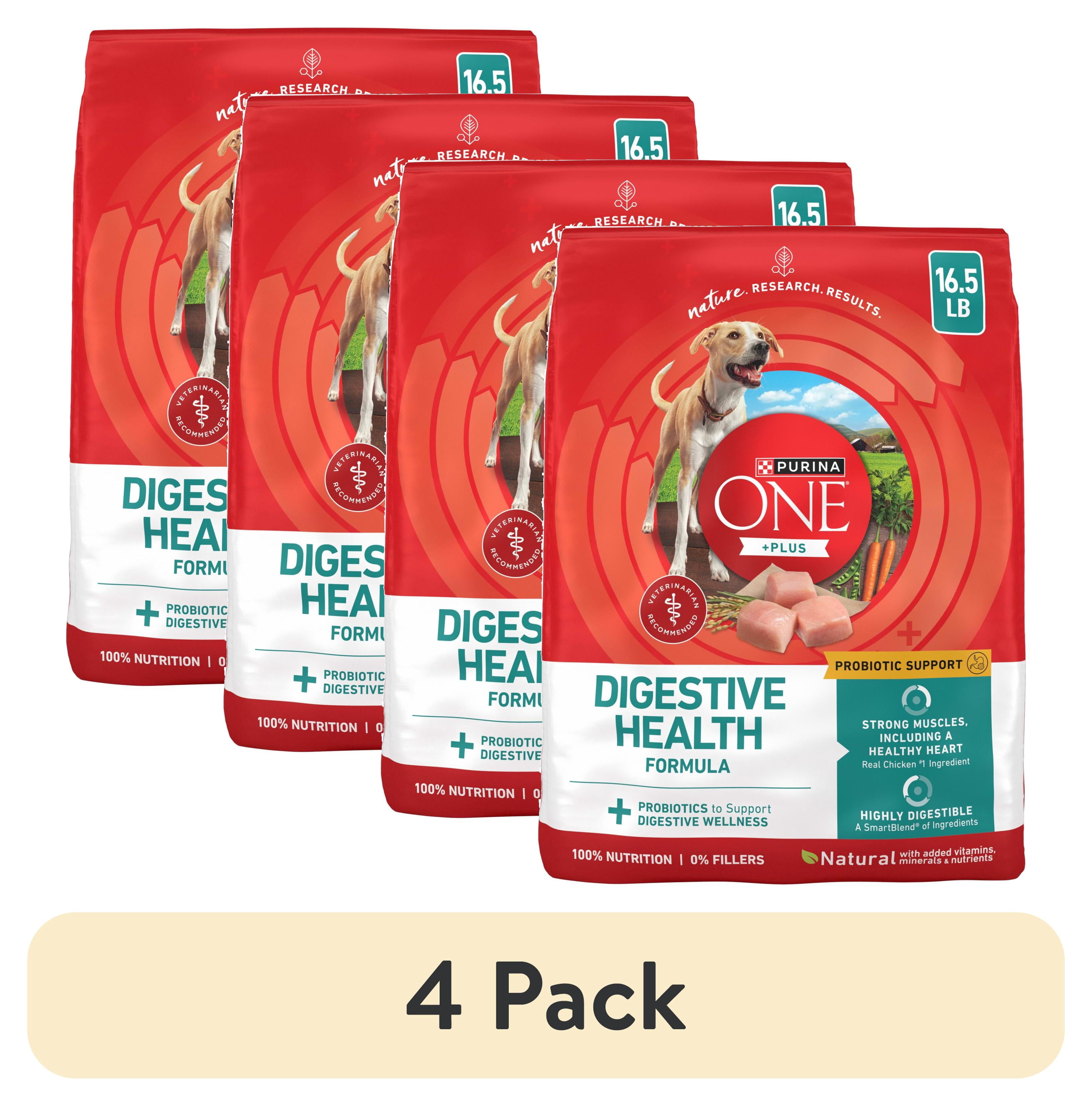 (4 pack) Purina ONE Plus Dry Dog Food Digestive Health, High Protein Natural Chicken & Rice, 16.5 lb Bag