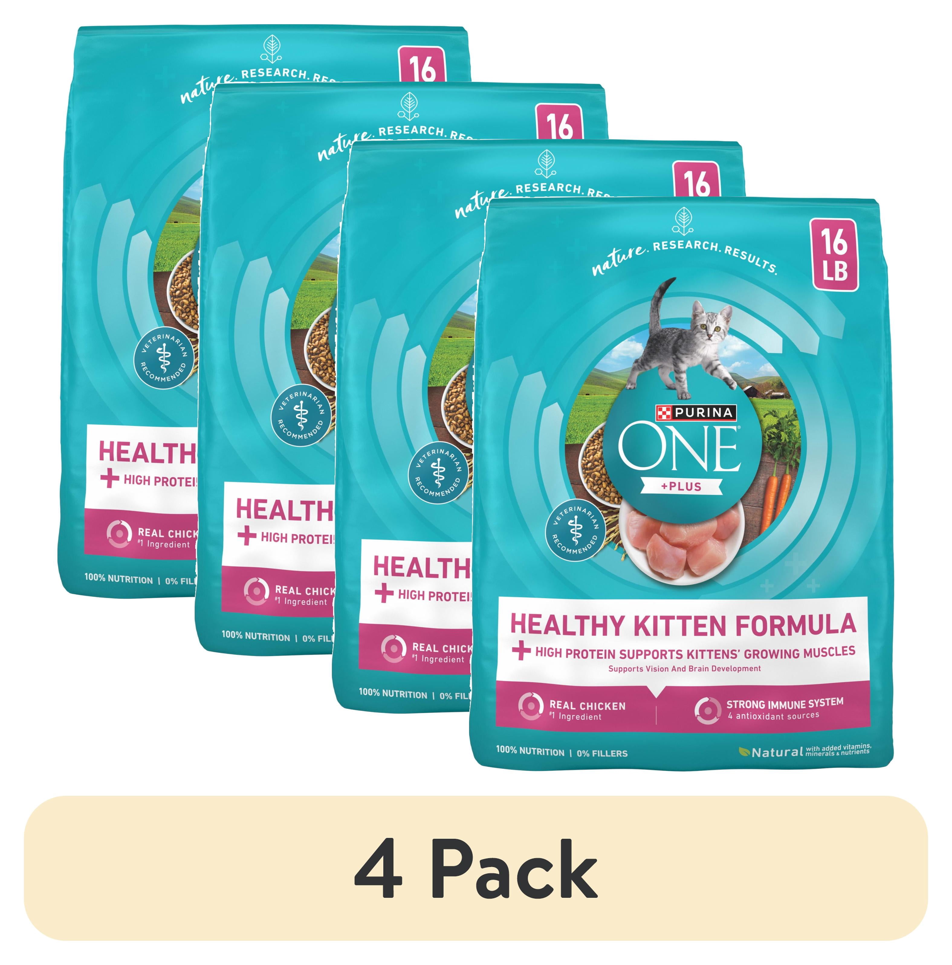 (4 pack) Purina ONE Plus, Healthy Kitten Formula, Dry Kitten Food, Chicken, 16 lb Bag