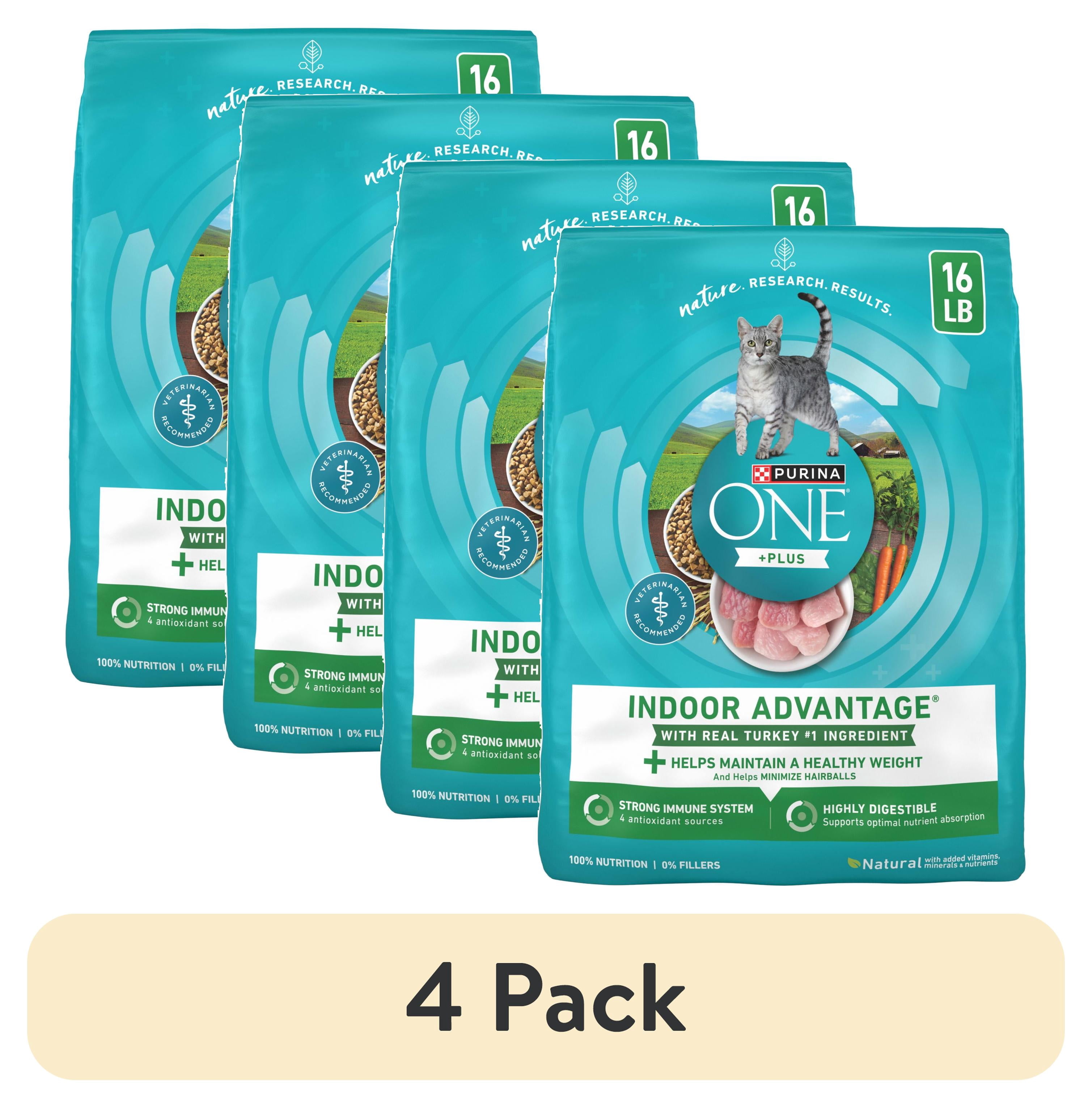 (4 pack) Purina ONE Plus, Indoor Advantage, Dry Cat Food, Turkey, 16 lb Bag