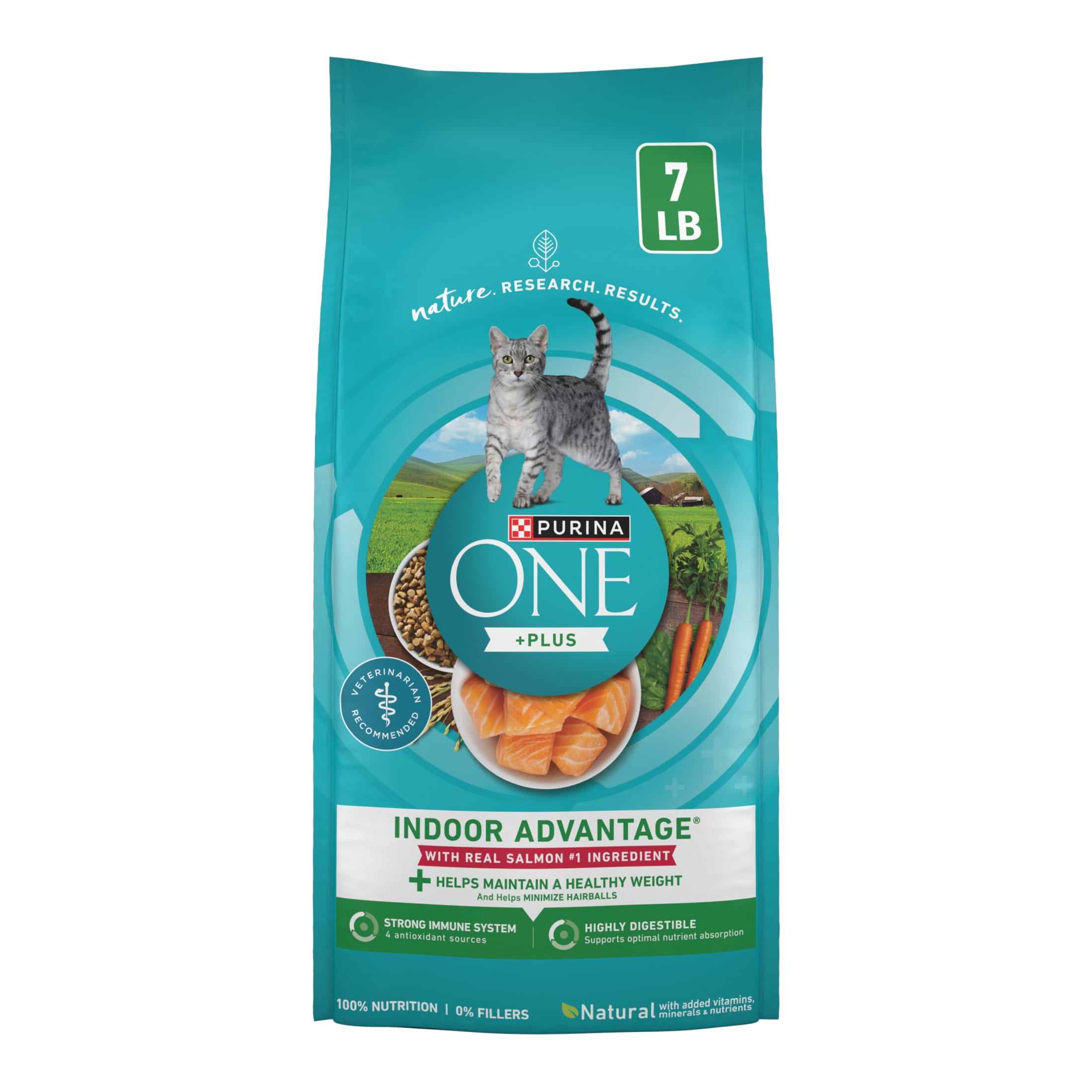 (4 pack) Purina ONE Plus Indoor Advantage Salmon Flavor Dry Cat Food, 7 lb Bag