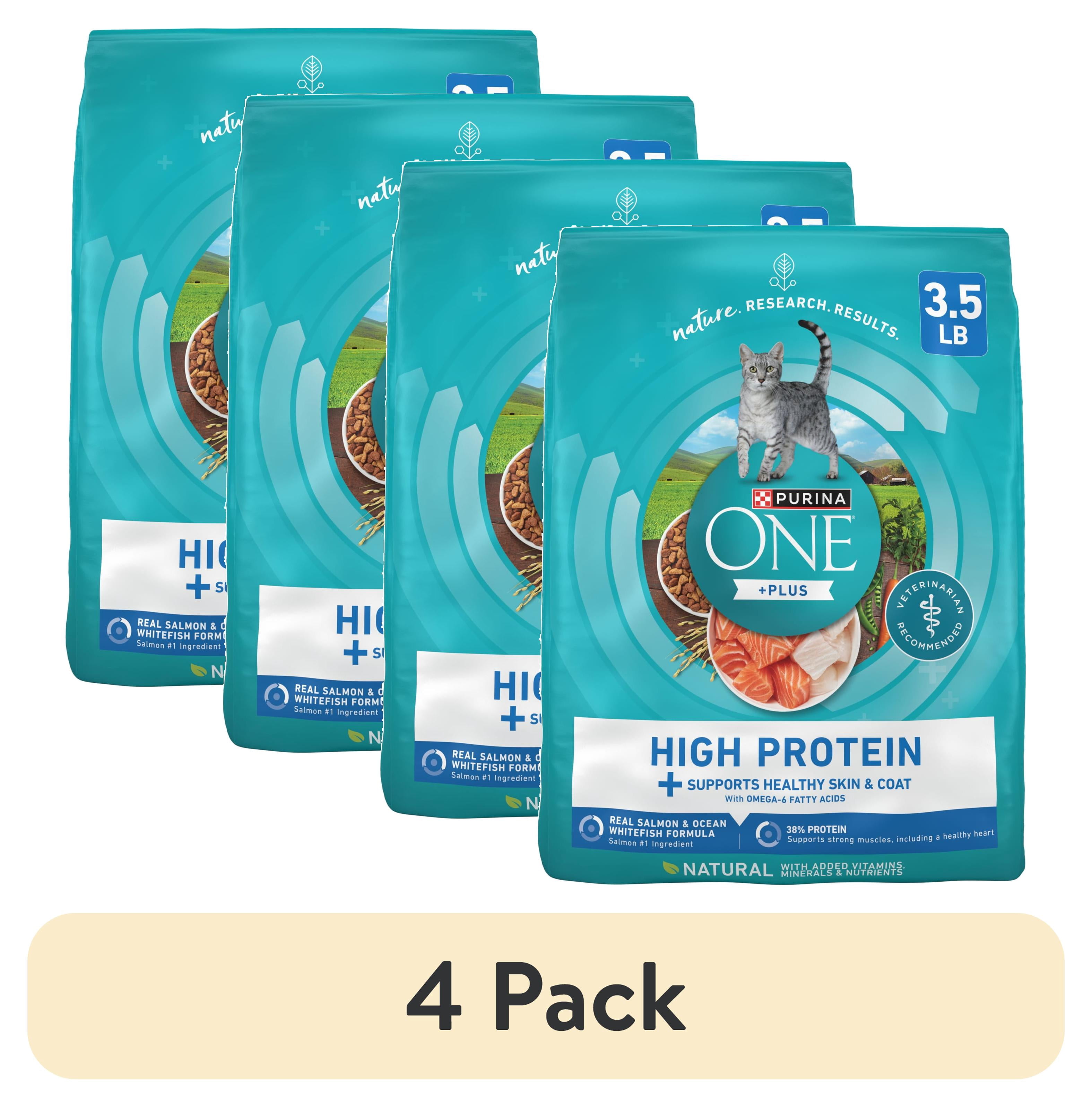 (4 pack) Purina ONE Plus Natural High Protein Dry Cat Food Salmon and Ocean Whitefish Skin and Coat Health Formula, 3.5 lb Bag