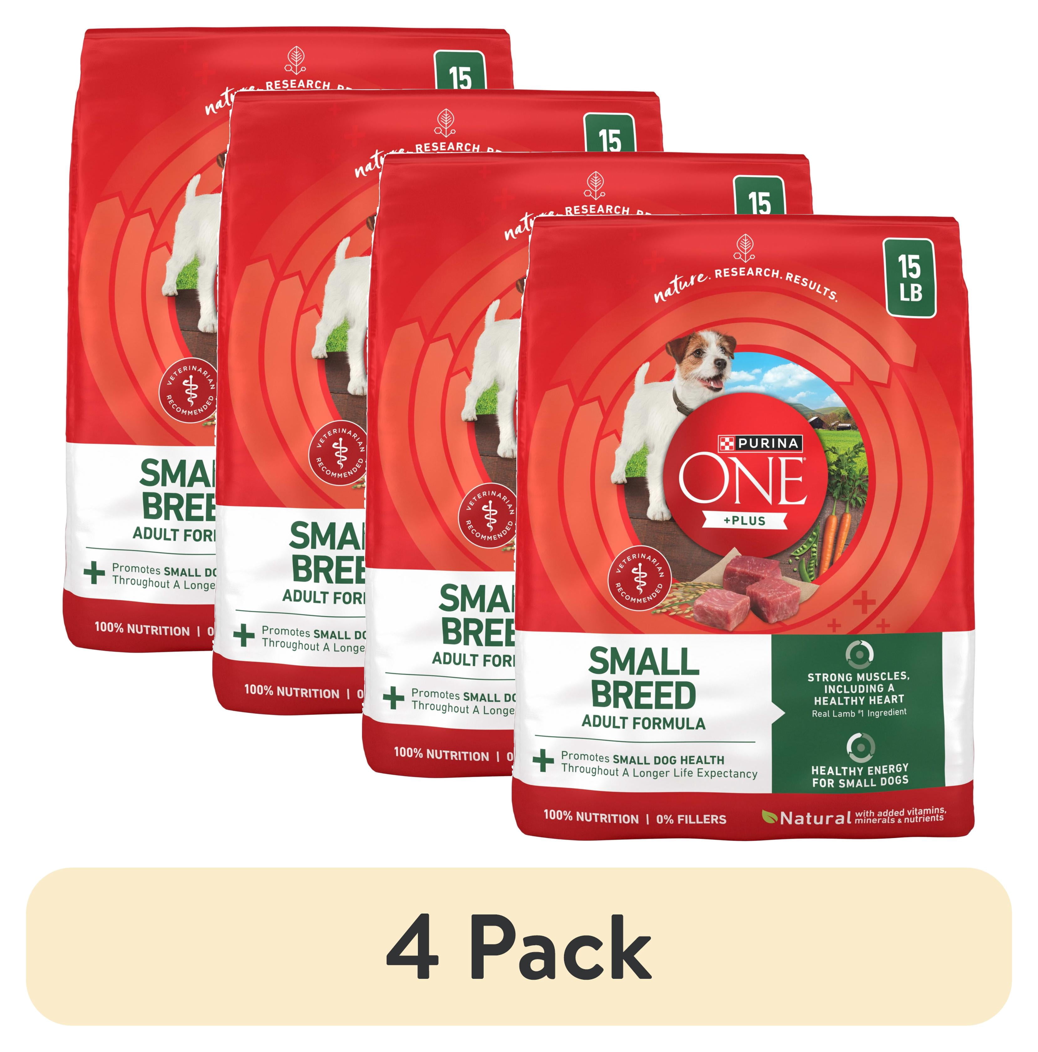 (4 pack) Purina One +Plus Dry Dog Food for Adult Small Dogs, Real Lamb & Rice, 15 lb Bag