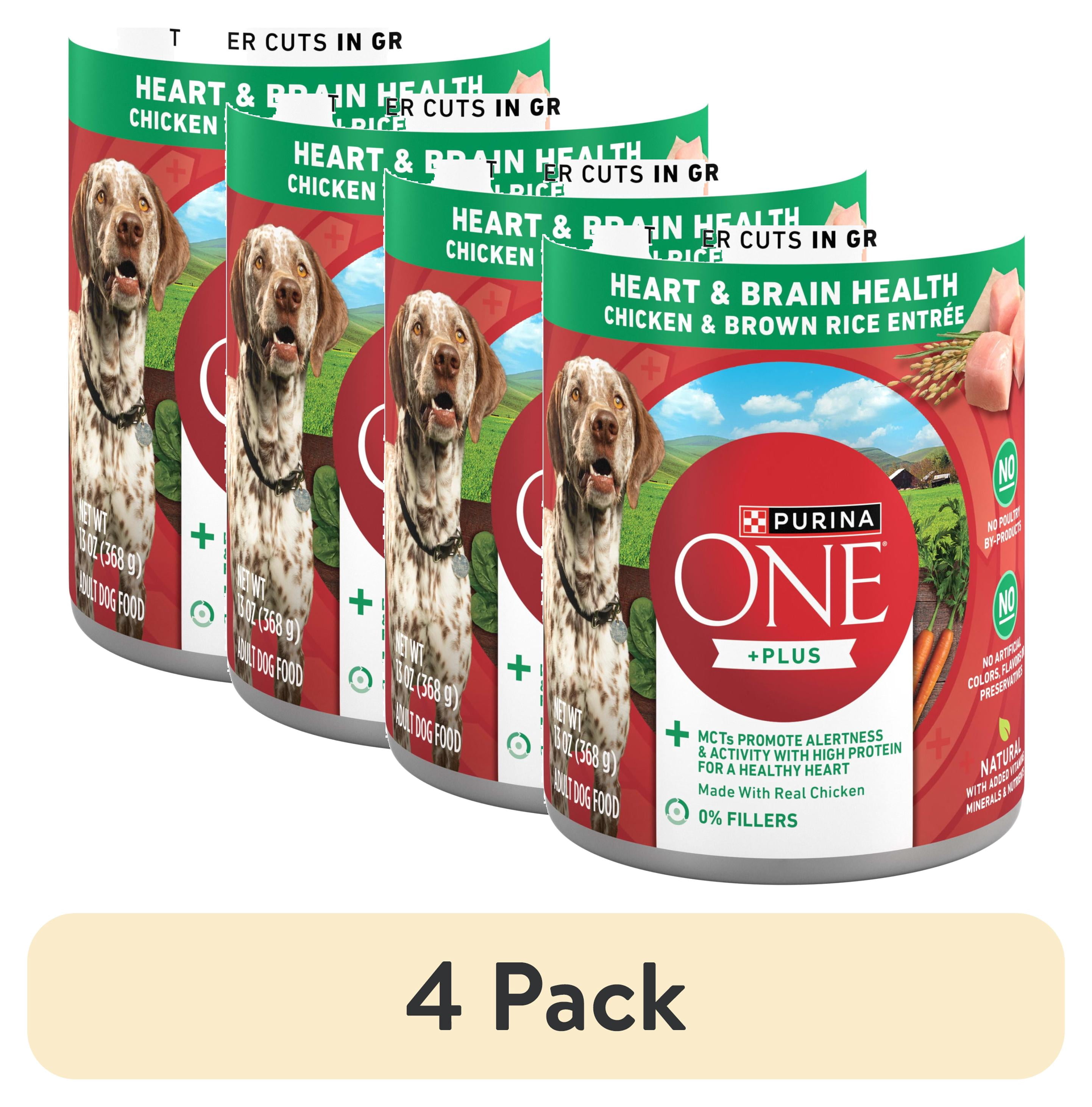 (4 pack) Purina ONE Plus Tender Cuts in Gravy Heart and Brain Chicken and Brown Rice Entree Natural with Added Vitamins and Minerals Wet Dog Food, 13 oz Can