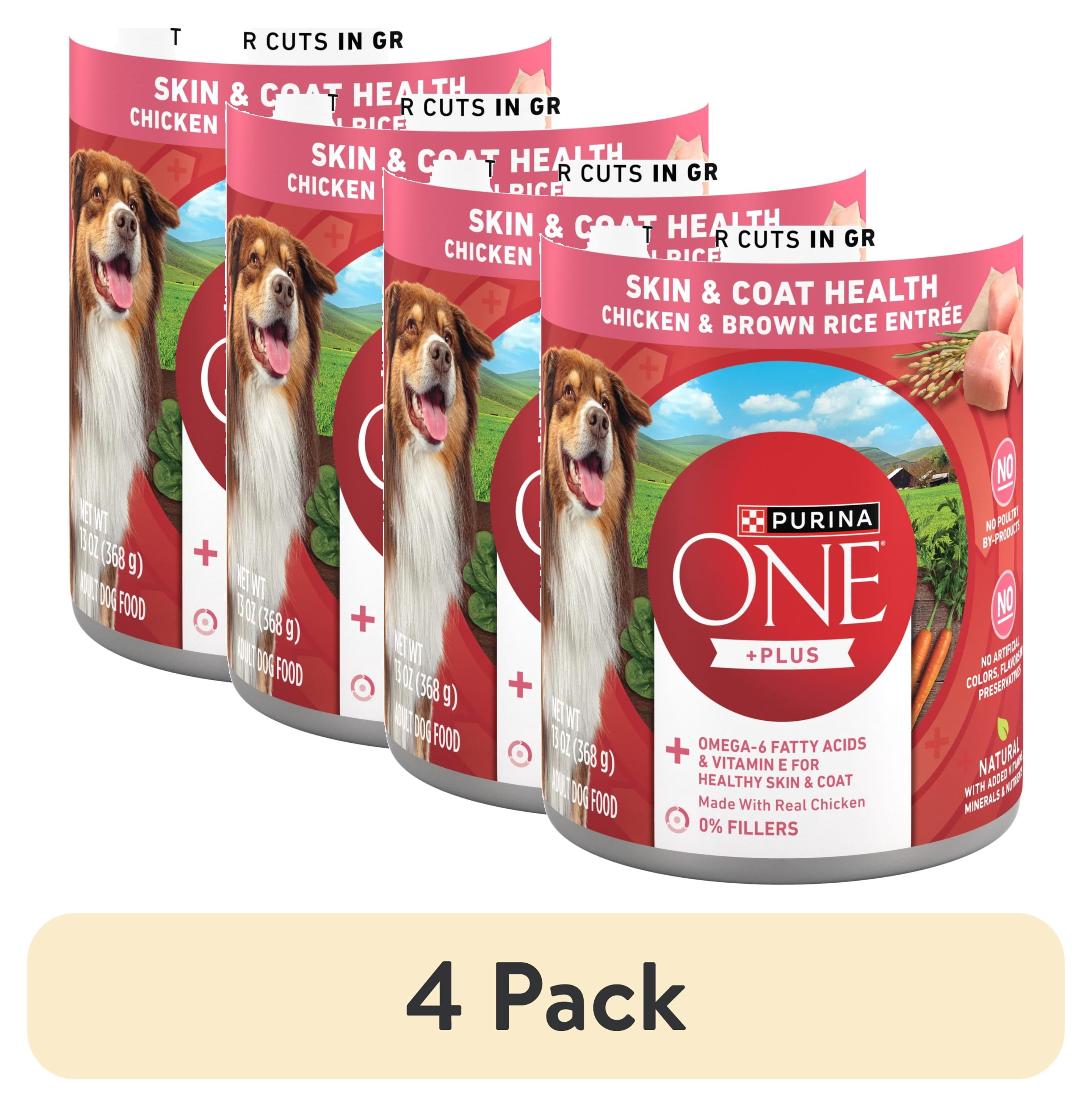 (4 pack) Purina ONE Plus Tender Cuts in Gravy Skin and Coat Chicken and Brown Rice Entree Natural with Added Vitamins and Minerals Wet Dog Food, 13 oz Can