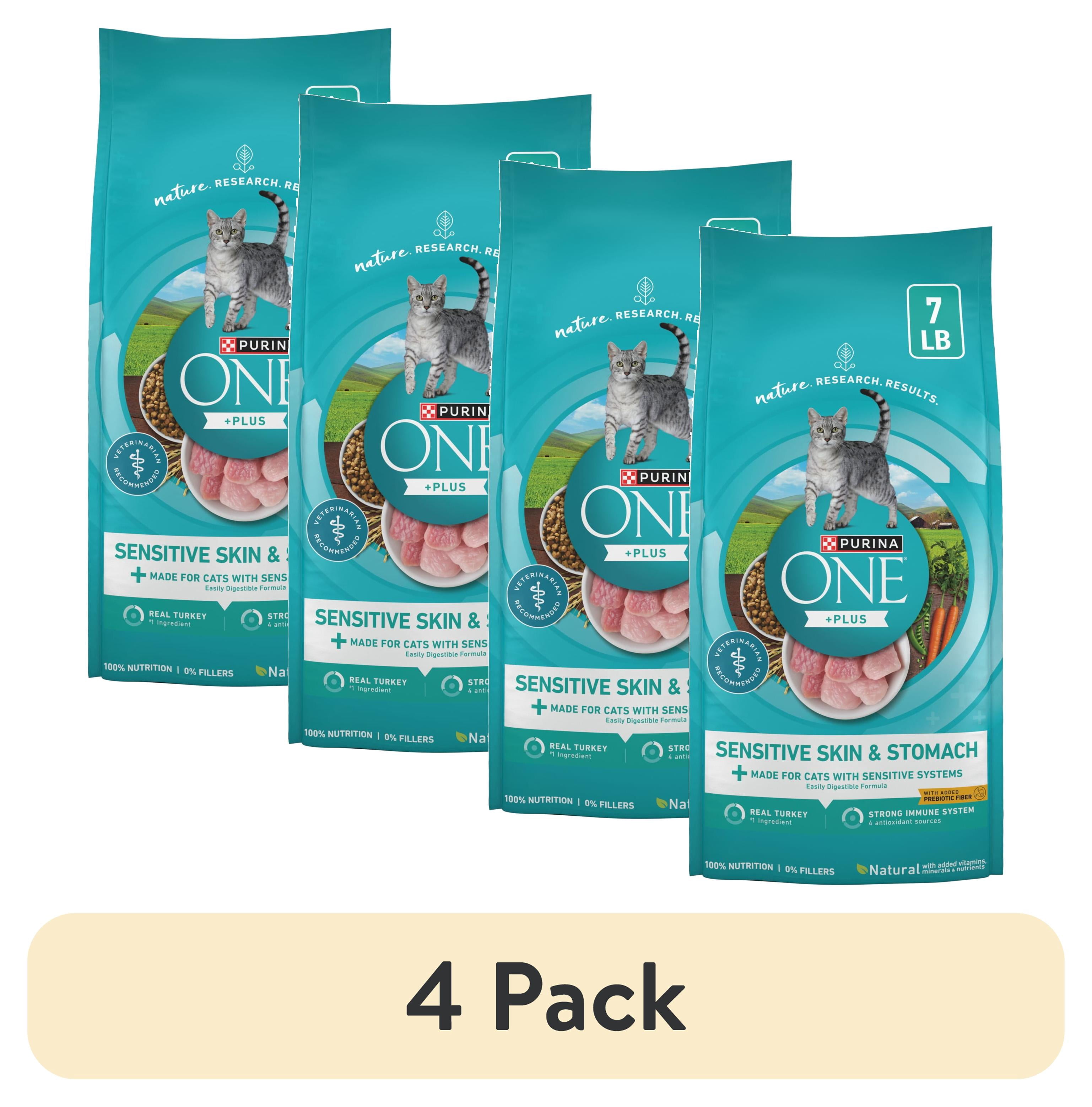(4 pack) Purina ONE Sensitive Stomach, Sensitive Skin, Natural Dry Cat Food, +Plus Sensitive Skin and Stomach Formula, 7 lb Bag