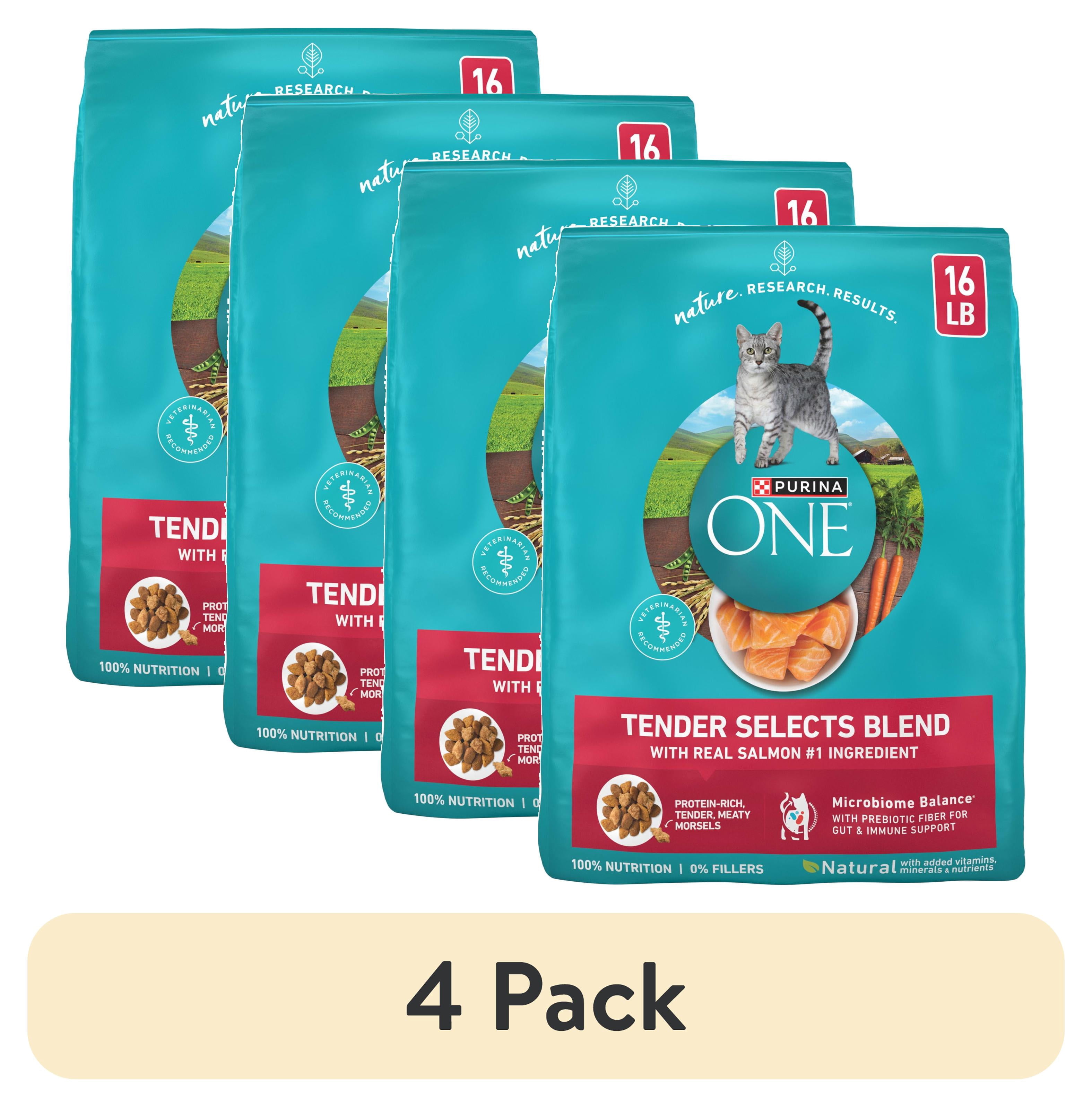 (4 pack) Purina ONE Tender Select Blends Dry Cat Food, Salmon, 16 lb Bag