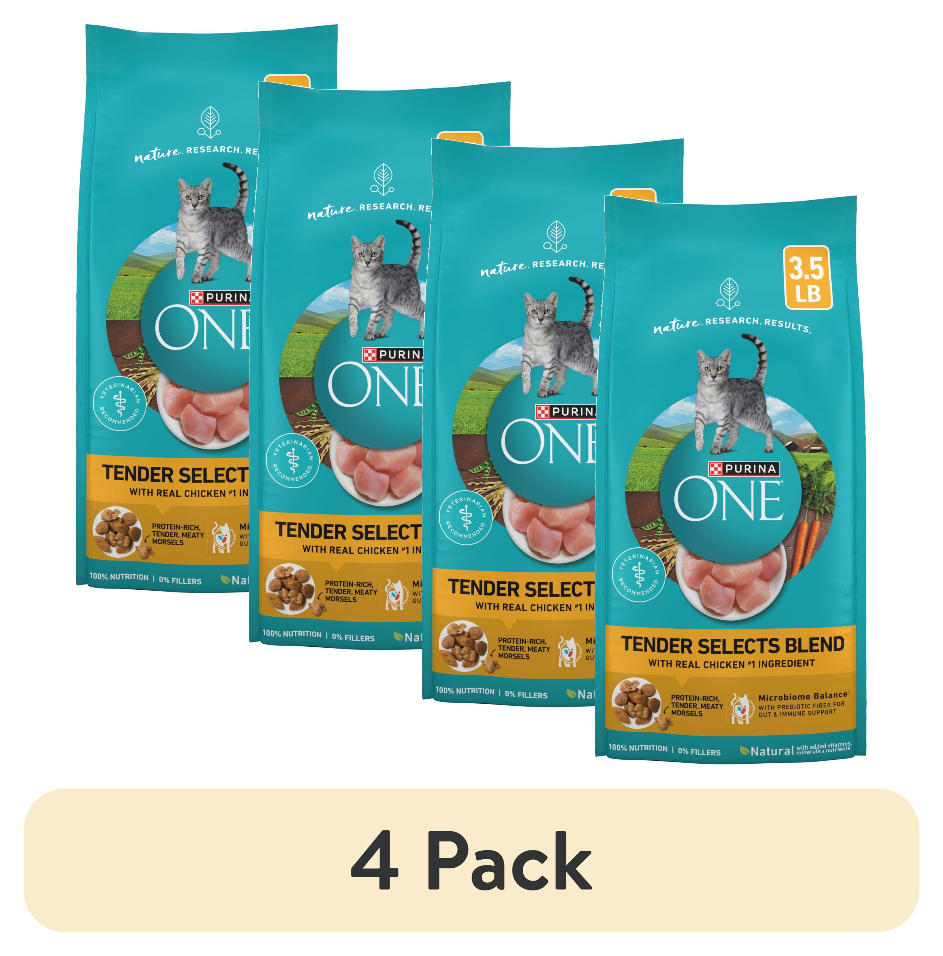(4 pack) Purina ONE Tender Selects Blend With Real Chicken Digestive Natural Dry Cat Food, 3.5 lb, 4 Pack