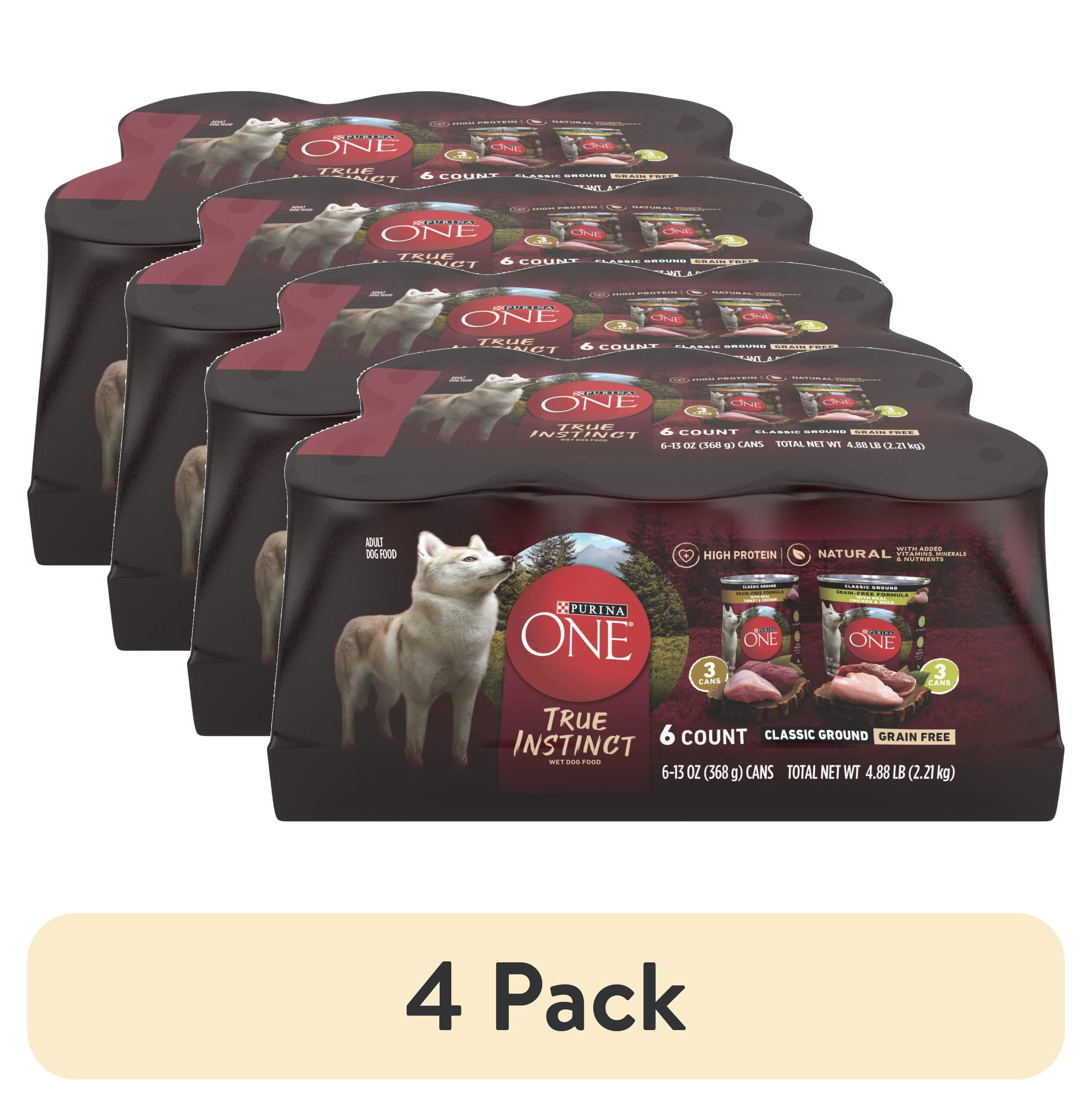 (4 pack) Purina ONE True Instinct Classic Ground Grain-Free Formulas With Real Turkey and Venison, and With Real Chicken and Duck Wet High Protein Dog Food Variety Pack
