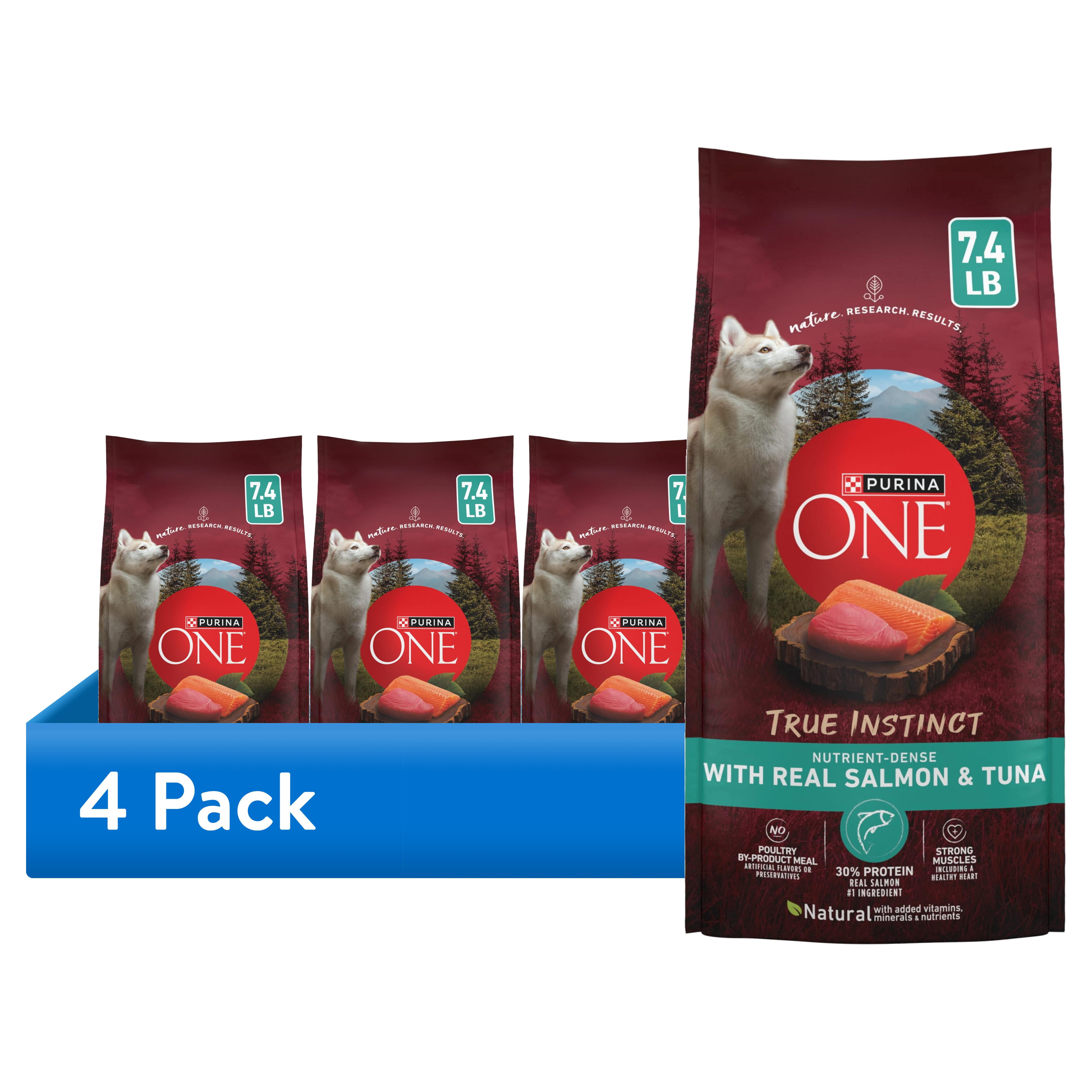(4 pack) Purina ONE True Instinct With Real Salmon and Tuna Natural With Added Vitamins, Minerals and Nutrients High Protein Dog Food Dry Formula, 7.4 lb.