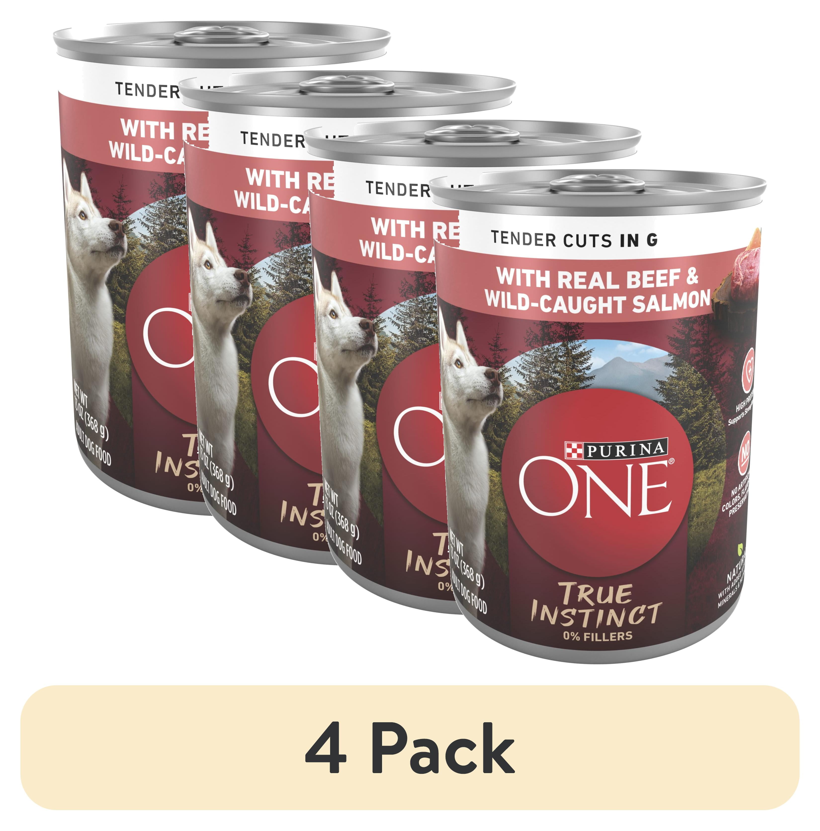 (4 pack) Purina ONE True Instinct Wet Dog Food, High Protein Soft Beef & Salmon, 13 oz Can