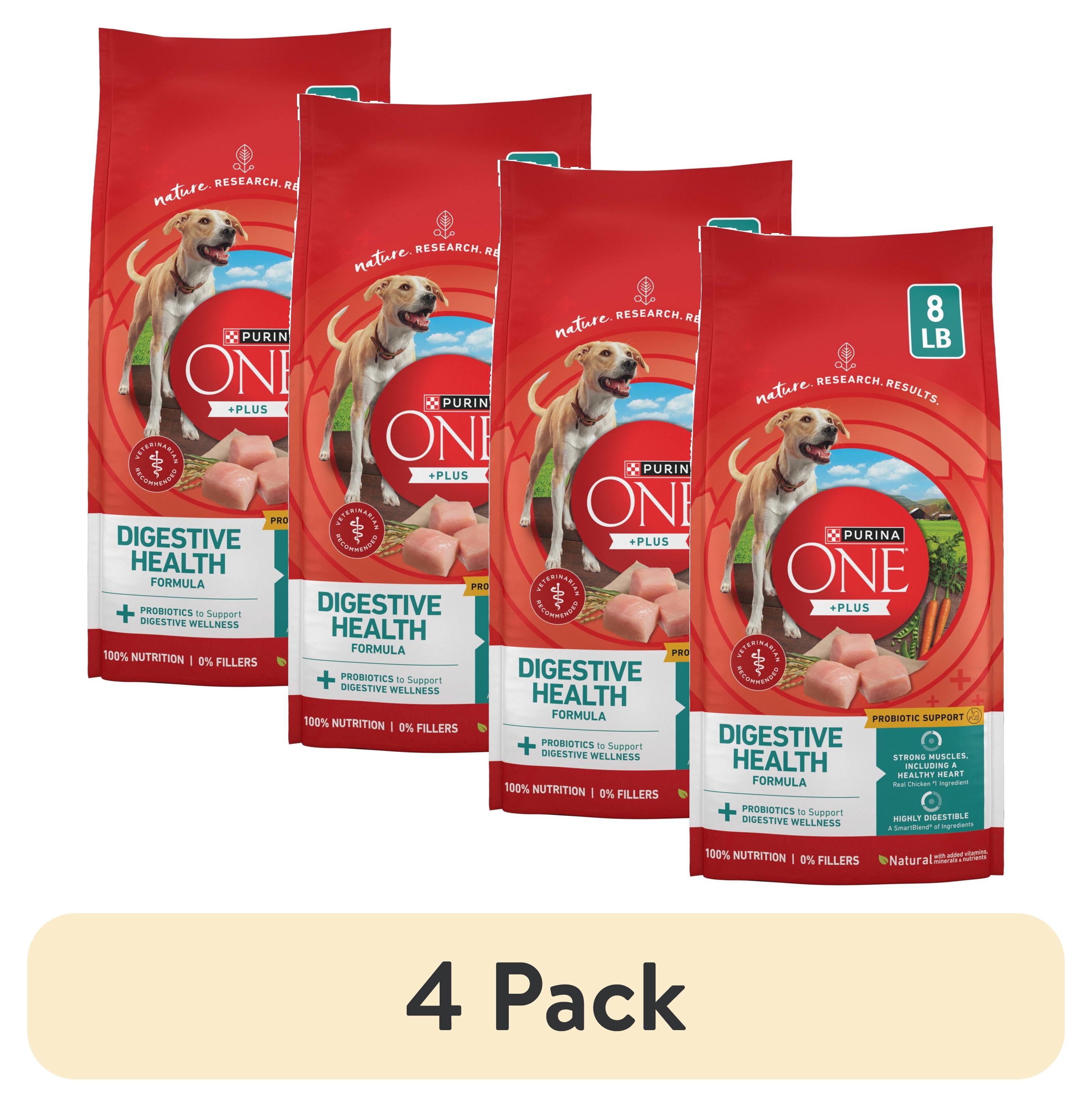 (4 pack) Purina One Plus Digestive Health Dry Dog Food with Added Vitamins, Minerals & Nutrients, Chicken, 8 lb Bag