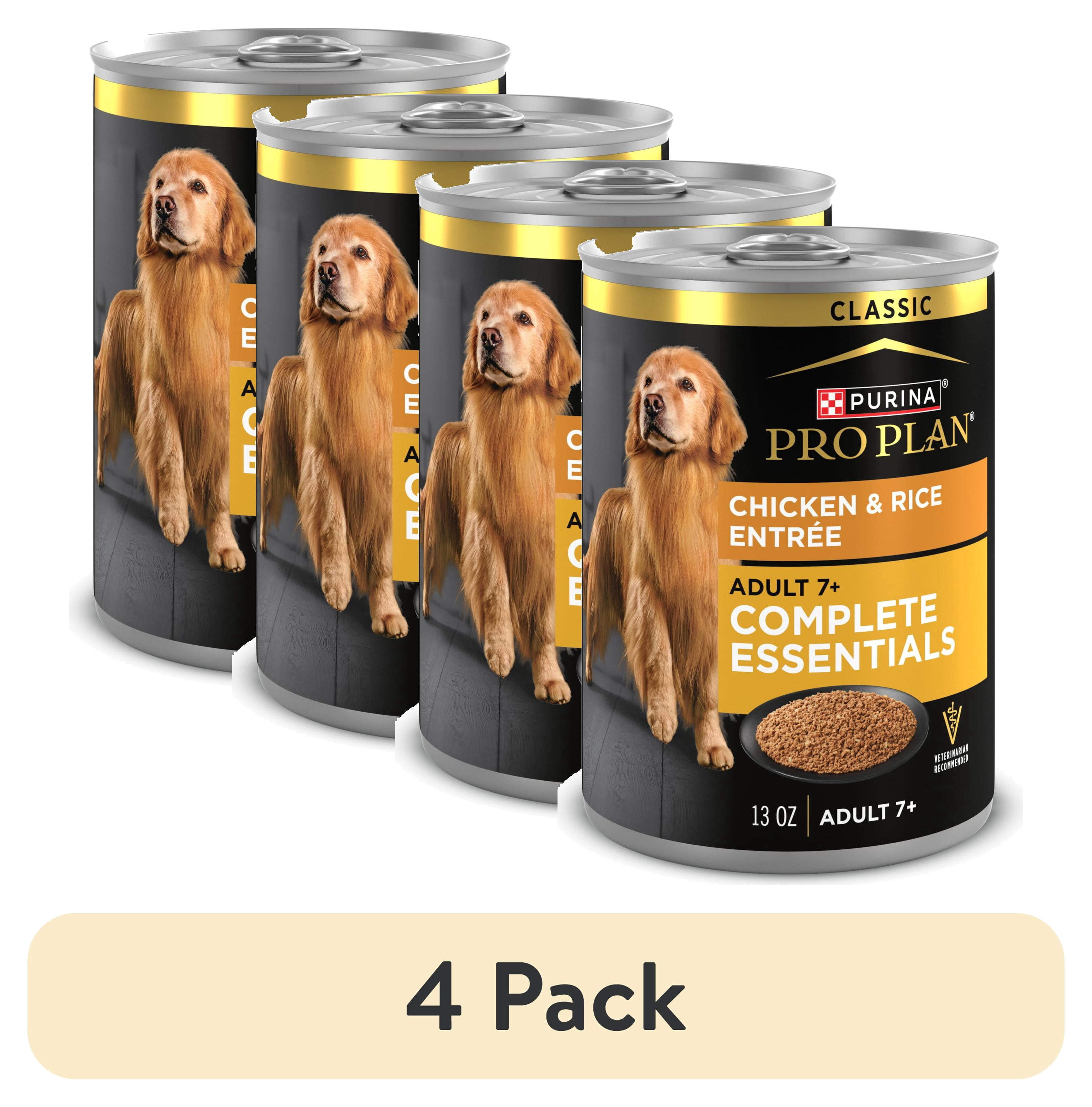 (4 pack) Purina Pro Plan Wet Dog Food for Senior Dogs Adult 7 Plus Chicken and Rice Entree Classic, 13 oz Can (12 Pack)