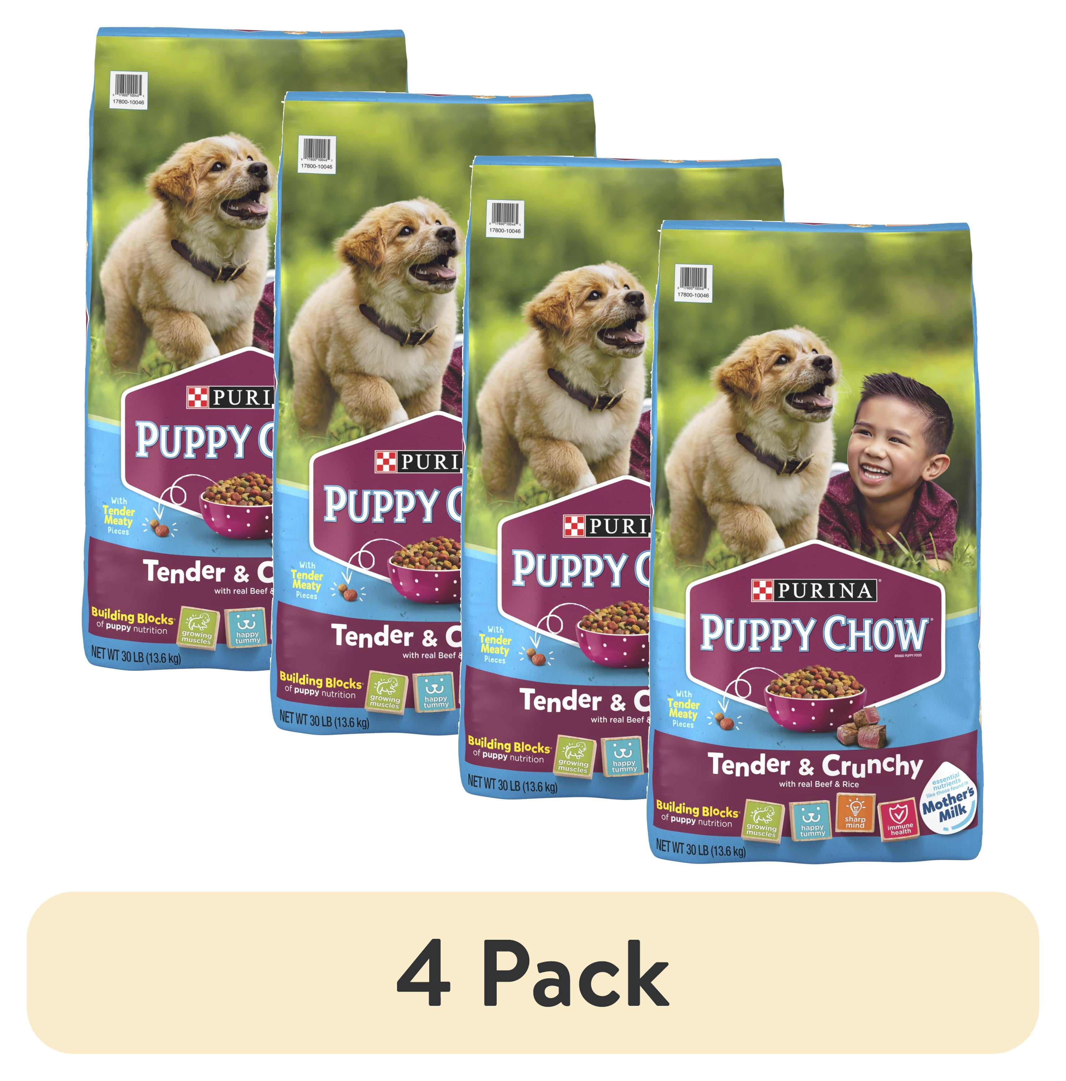 (4 pack) Purina Puppy Chow Dry Dog Food, Tender & Crunchy High Protein Real Beef & Rice, 30 lb Bag