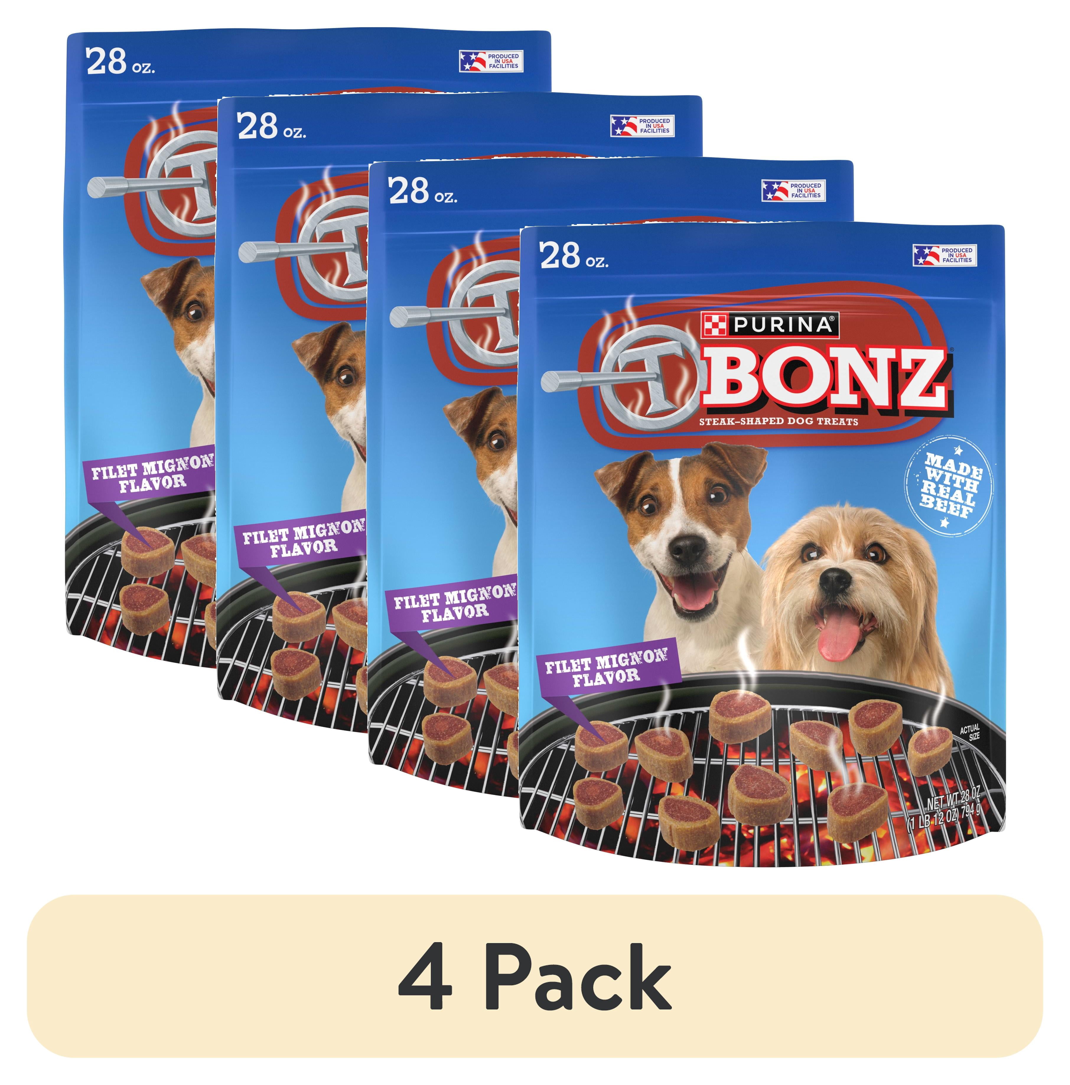 (4 pack) Purina T-Bonz Dog Treats Filet Mignon Flavor with Real Beef, 28 oz Pouch
