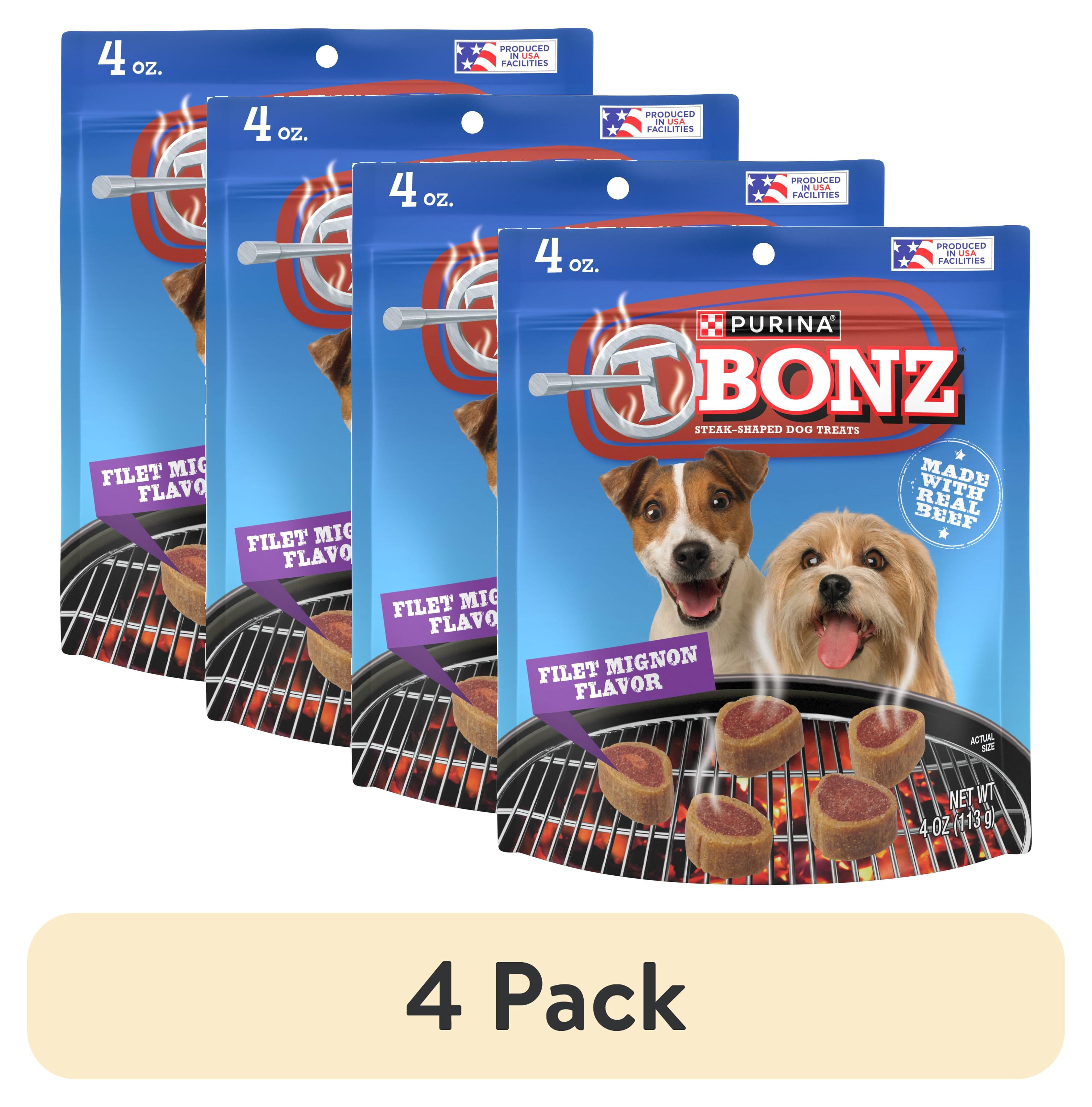 (4 pack) Purina T-Bonz Dog Treats with Filet Mignon Flavor & Real Beef Chews, 4 oz Pouch