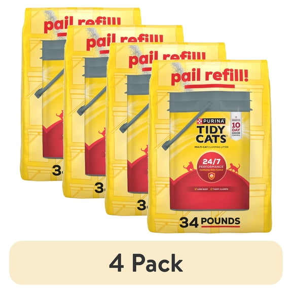(4 pack) Purina Tidy Cats 24/7 Performance Clumping Cat Litter, Clean Linen Scent, 34 lb Bag