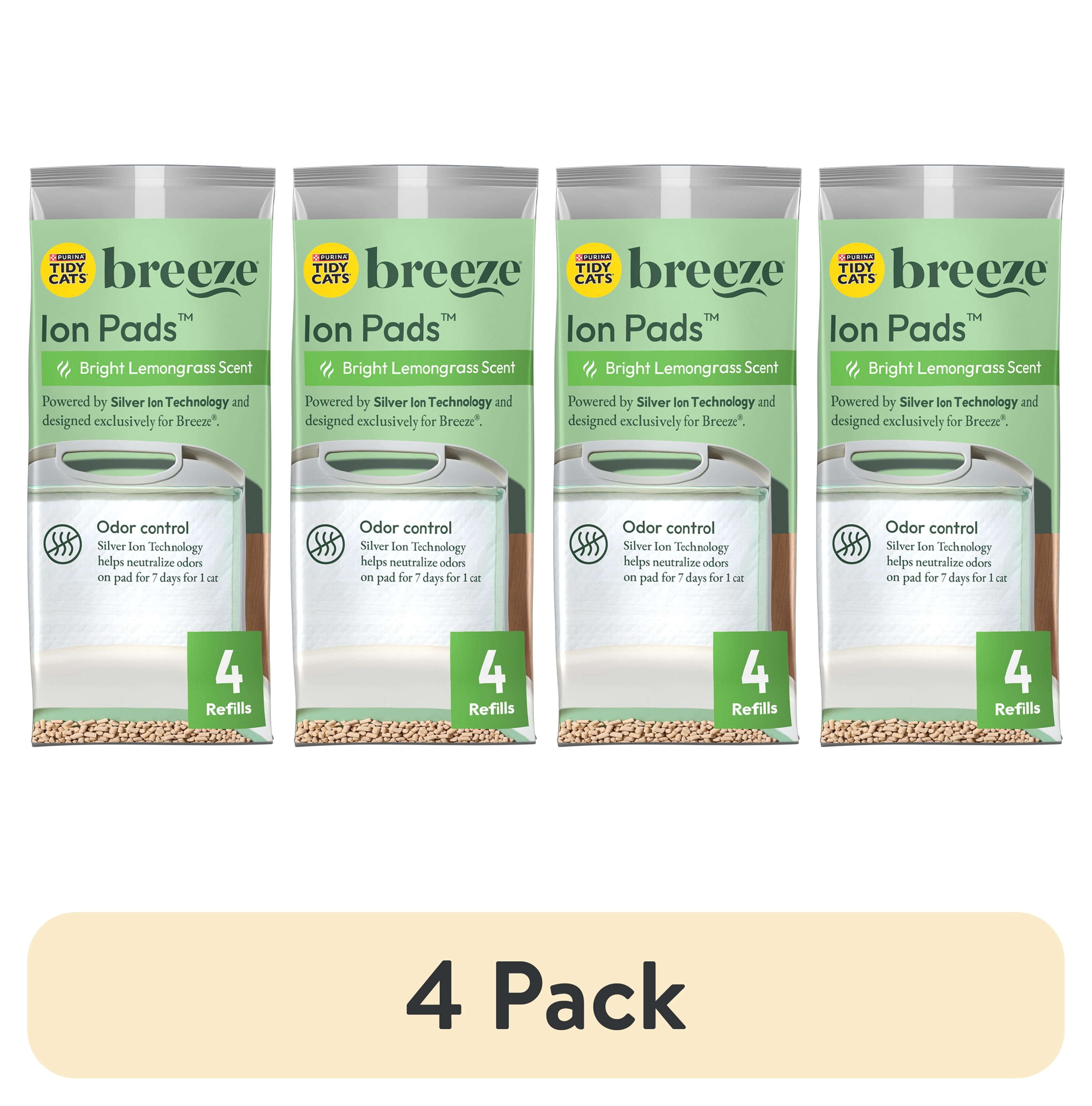 (4 pack) Purina Tidy Cats Breeze Bright Lemongrass Scented Ion Cat Litter Pads Refill Pack