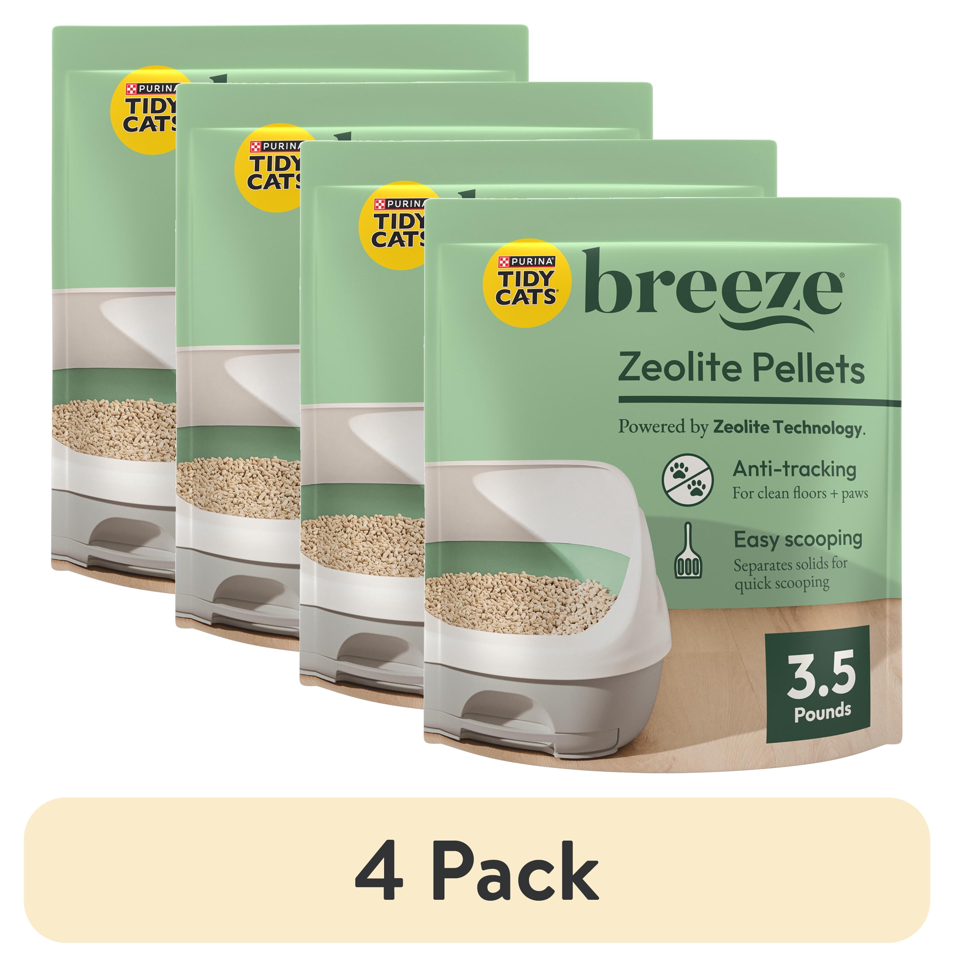 (4 pack) Purina Tidy Cats Breeze Unscented 99.9 Percent Dust Free, Multi Cat, Zeolite Pellet Cat Litter Refill