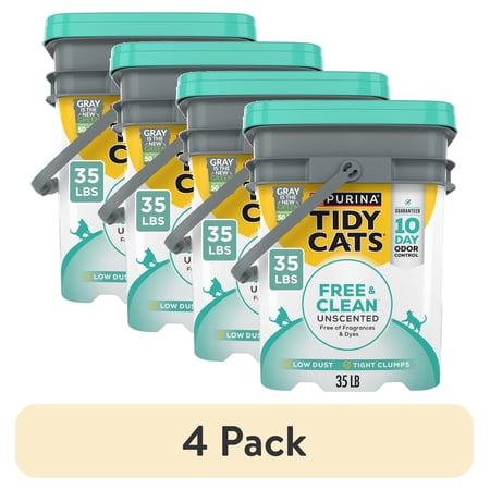 (4 pack) Purina Tidy Cats Free and Clean Clumping Cat Litter, Unscented, 35 lb Pail