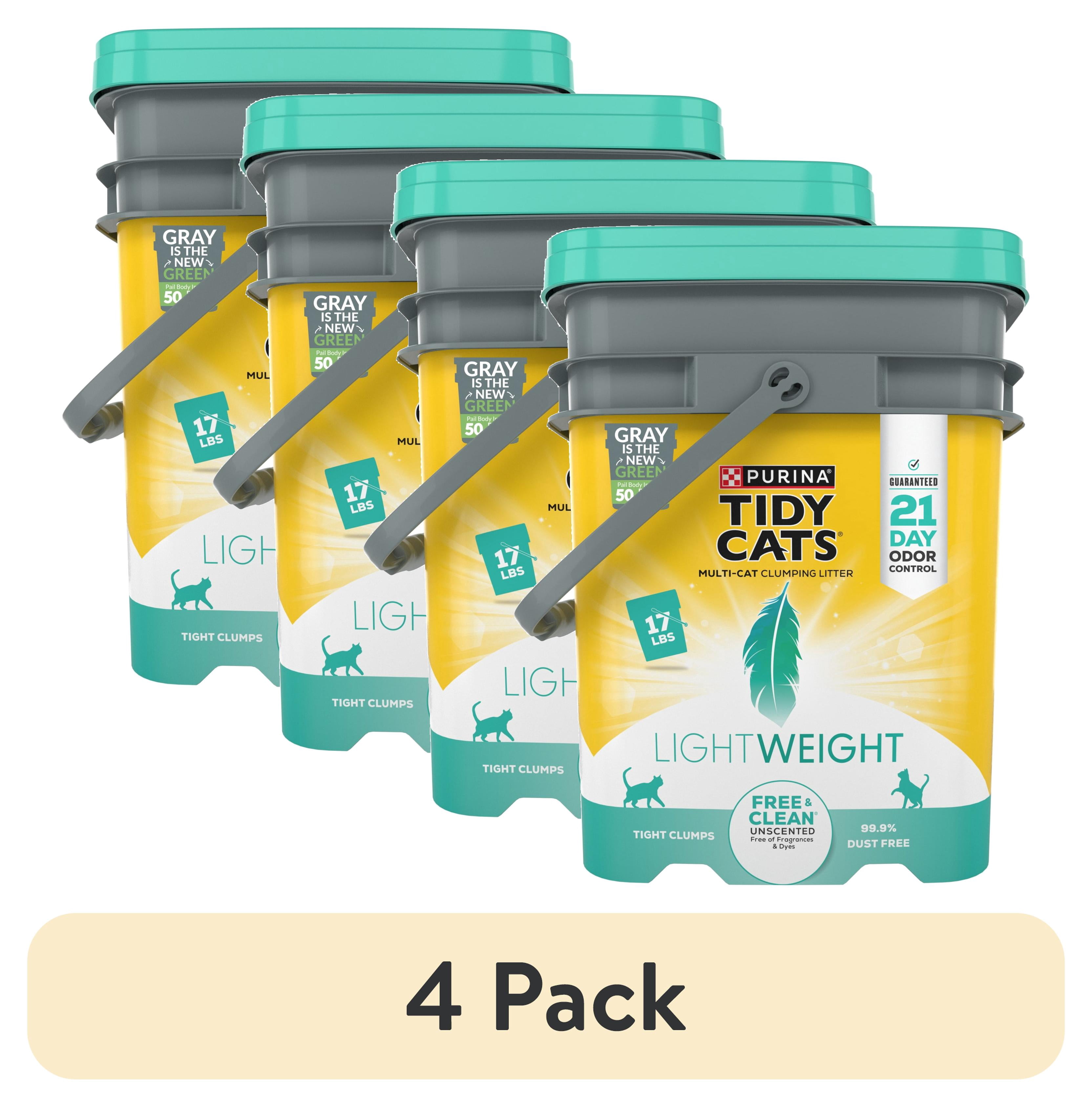 (4 pack) Purina Tidy Cats Free and Clean LightWeight Cat Litter, Unscented, 17 lb Pail