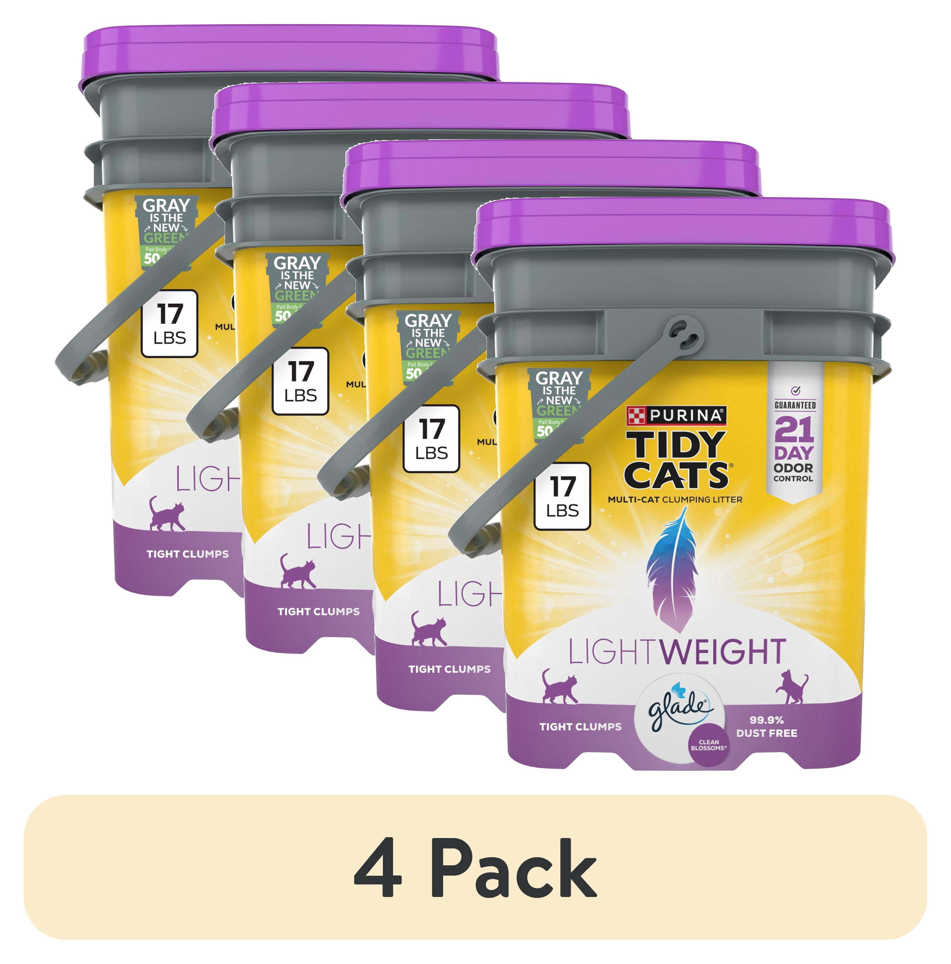 (4 pack) Purina Tidy Cats LightWeight Clumping Cat Litter, Glade Clean Blossoms Scent, 17 lb Pail