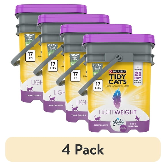 (4 pack) Purina Tidy Cats LightWeight Clumping Cat Litter, Glade Clean Blossoms Scent, 17 lb Pail