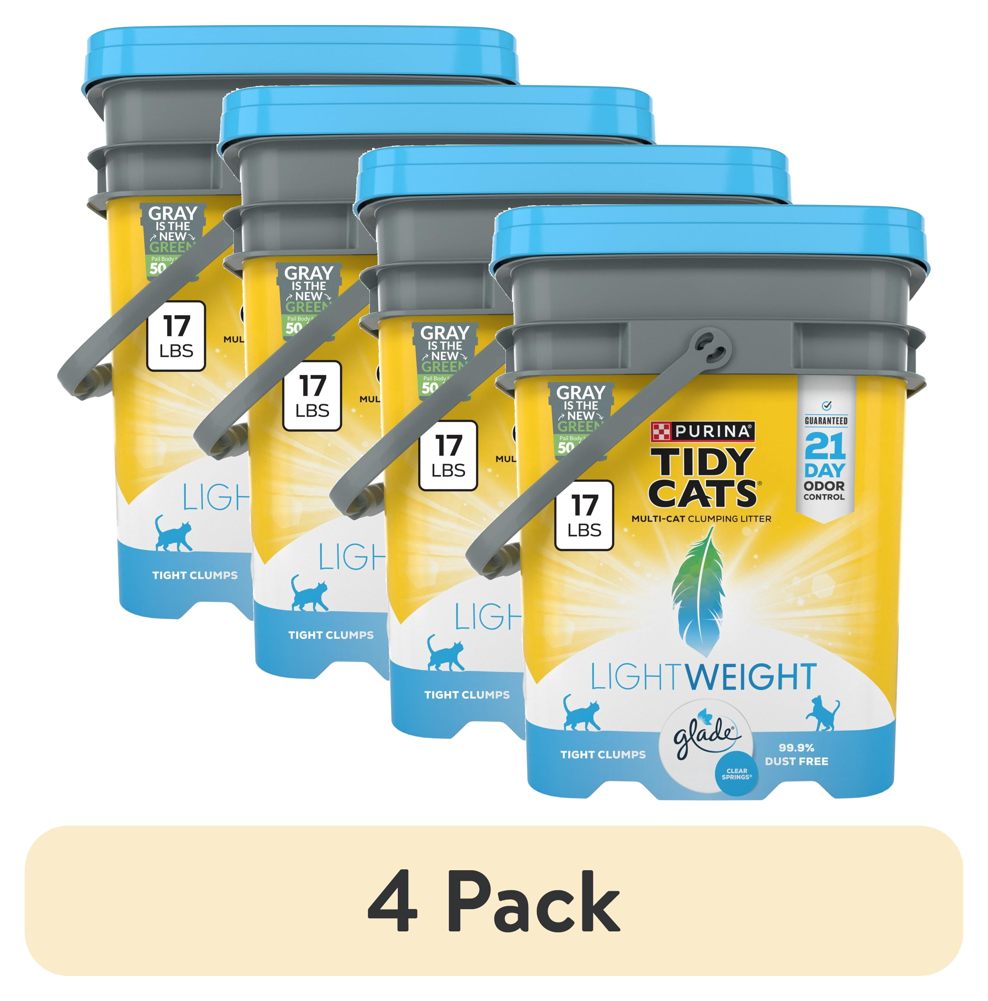 (4 pack) Purina Tidy Cats LightWeight Clumping Cat Litter, Glade Clear Springs Scent, 17 lb Pail