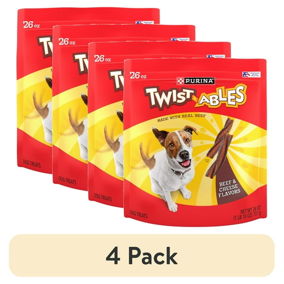(4 pack) Purina Twist-Ables Dog Treats with Real Beef & Cheese Flavors Chews, 26 oz Pouch