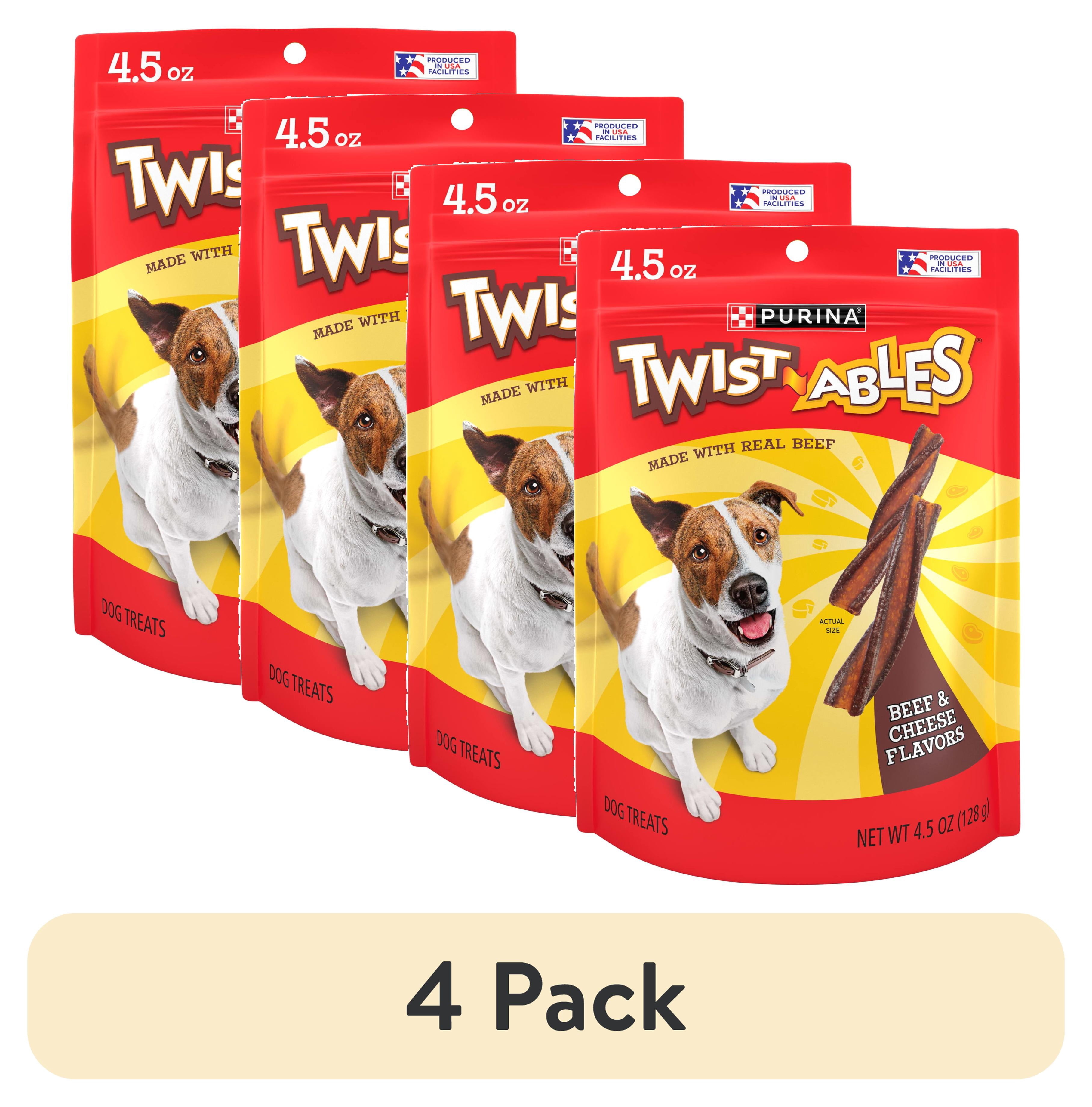 (4 pack) Purina Twist-Ables Dog Treats with Real Beef & Cheese Flavors Chews, 4.5 oz Pouch