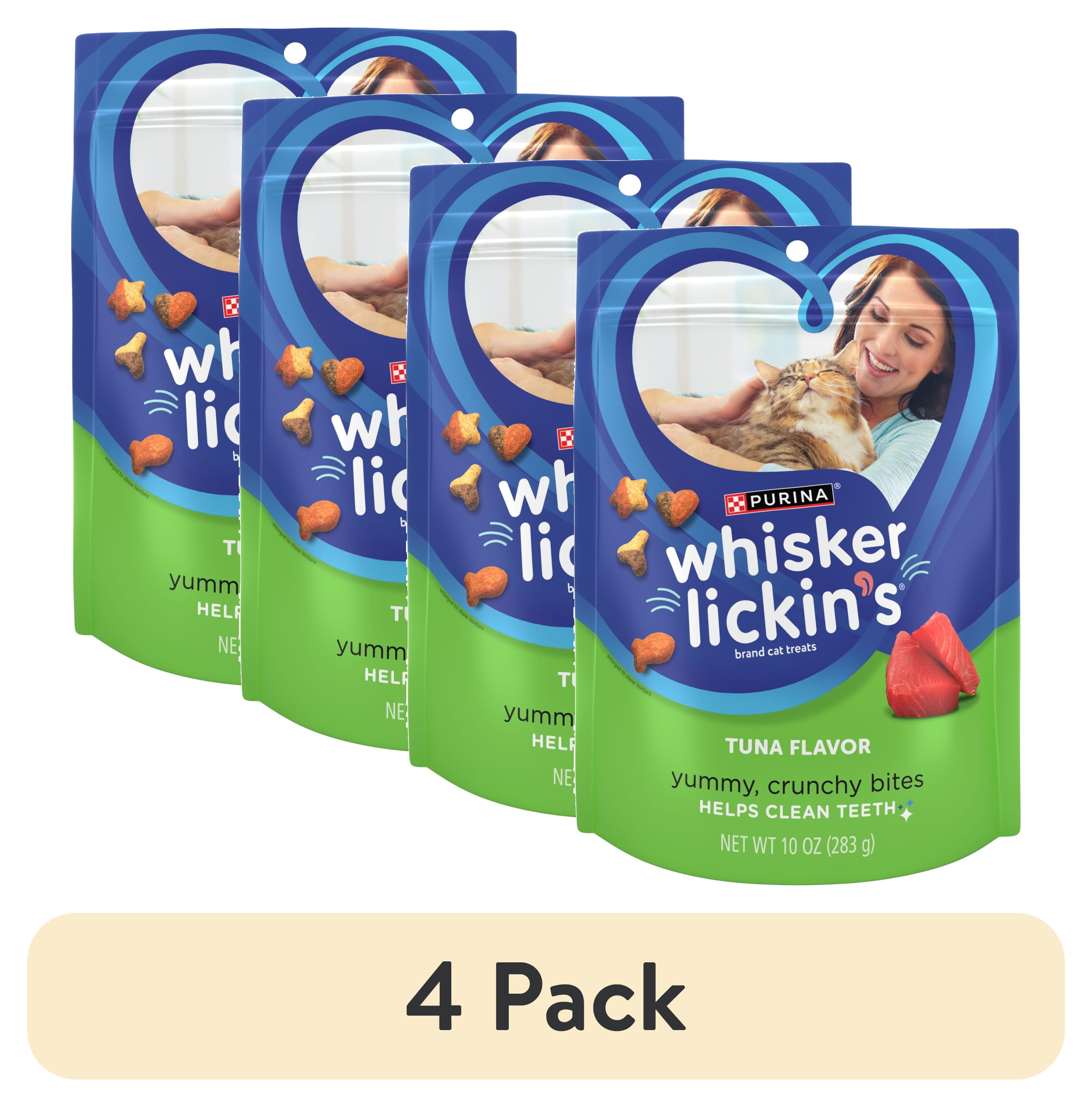 (4 pack) Purina Whisker Lickin's Dental Cat Treats, Tuna, 10 oz Bag