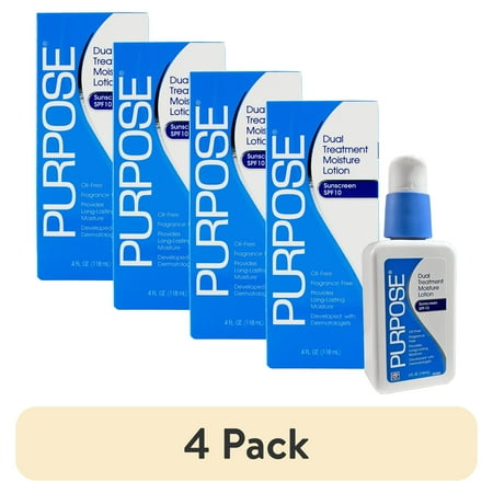 (4 pack) Purpose Dual Treatment Moisture Lotion with SPF 10, Oil Free, Fragrance Free, 4 oz bottle