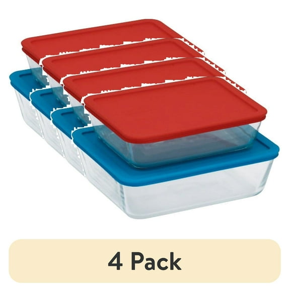 (4 pack) Pyrex Simply Store Glass Storage Container, Multi Color, 6 Piece