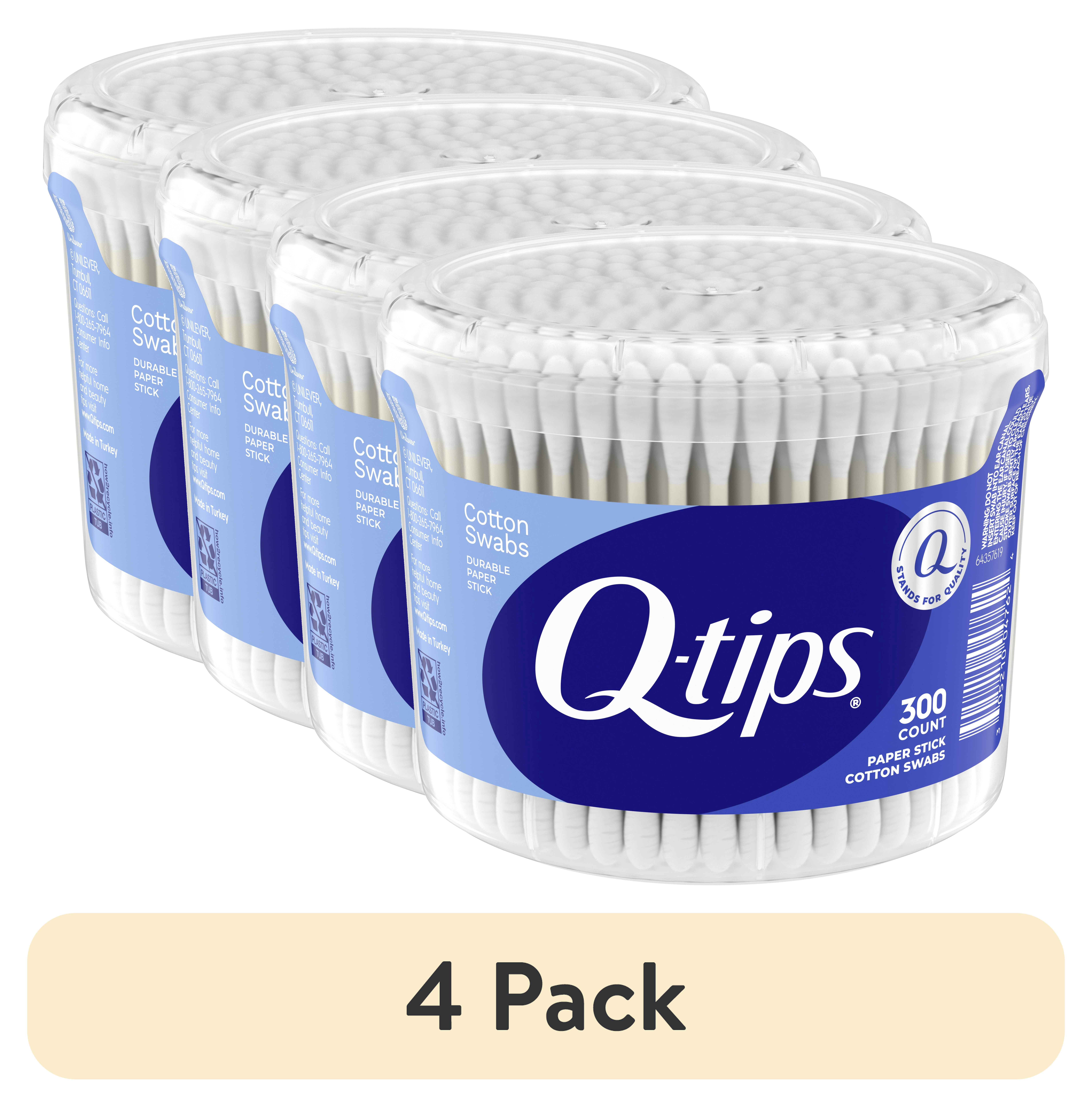 (4 pack) Q-tips Cotton Swabs Vanity Tub, Original, for Home, First Aid and Beauty, 100% Cotton, 300 Count​