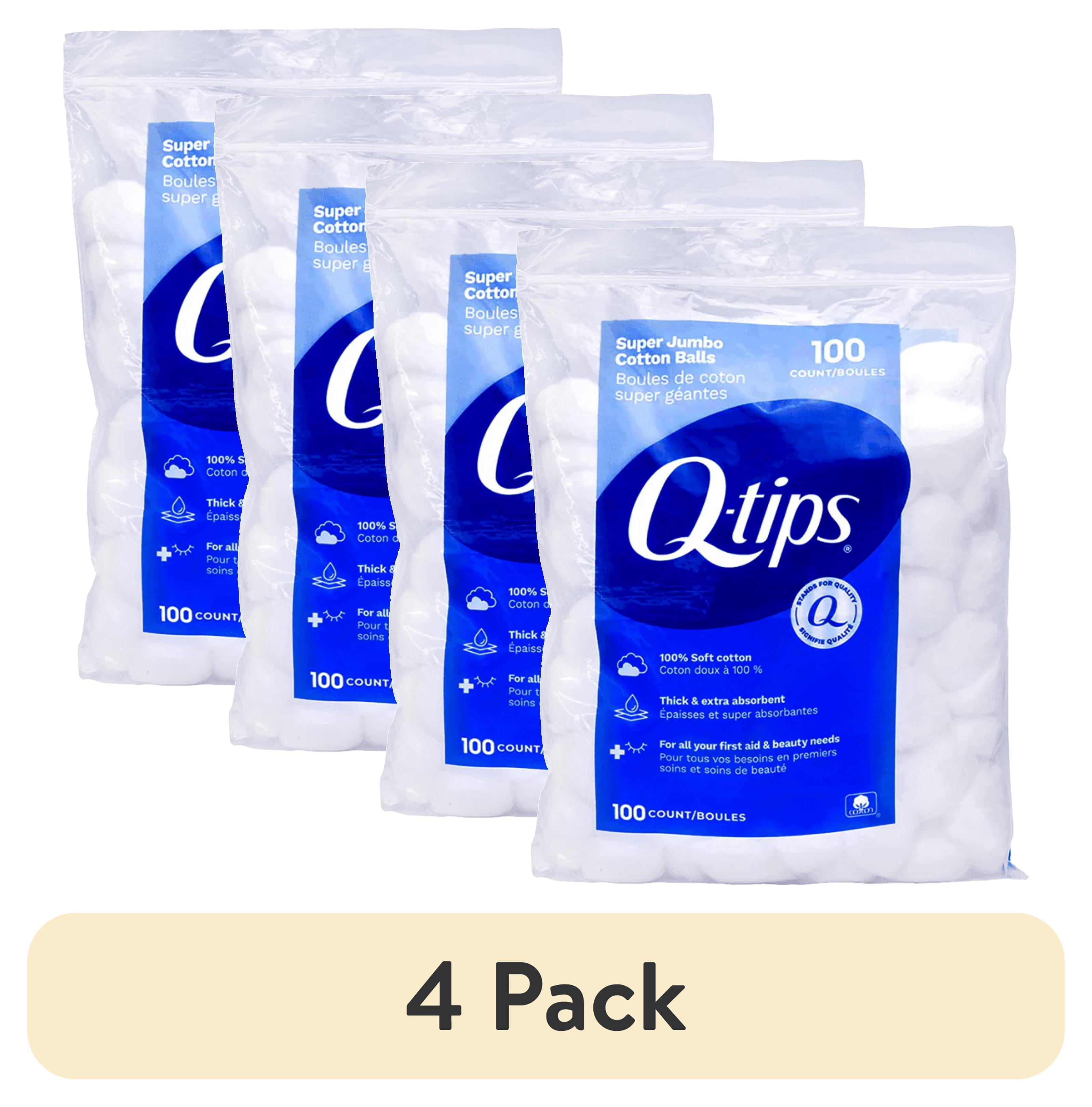 (4 pack) Q-tips Super Jumbo Cotton Balls, 100 Count