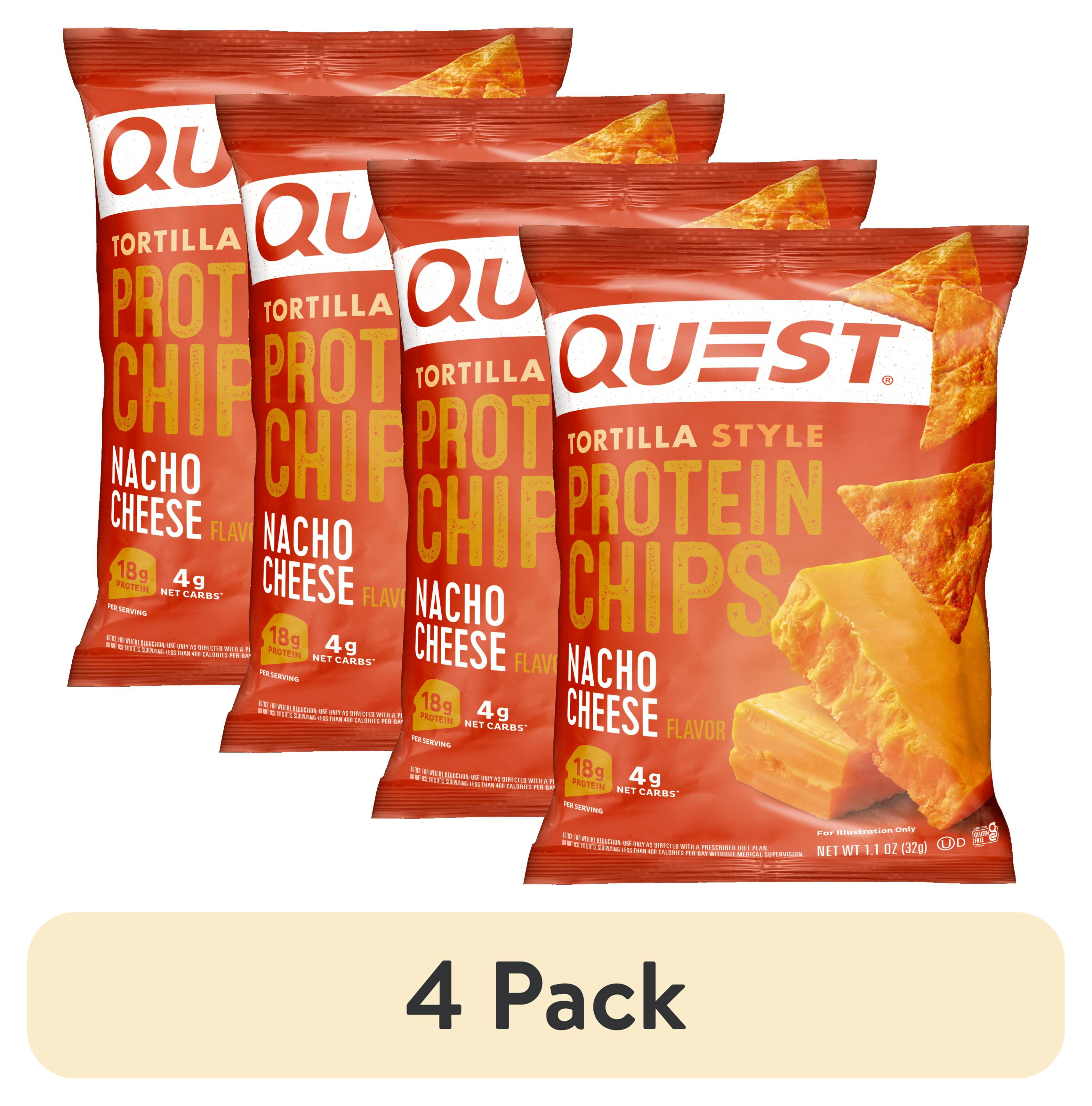 (4 pack) Quest Tortilla Style Protein Chips, Nacho Cheese, 1.1oz, 1 Ct