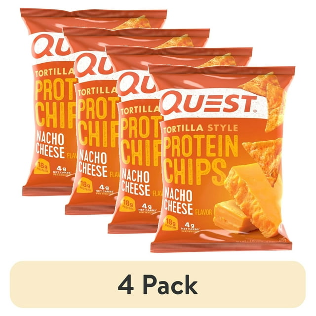 (4 pack) Quest Tortilla Style Protein Chips, Nacho Cheese, 1.1oz, 1 Ct
