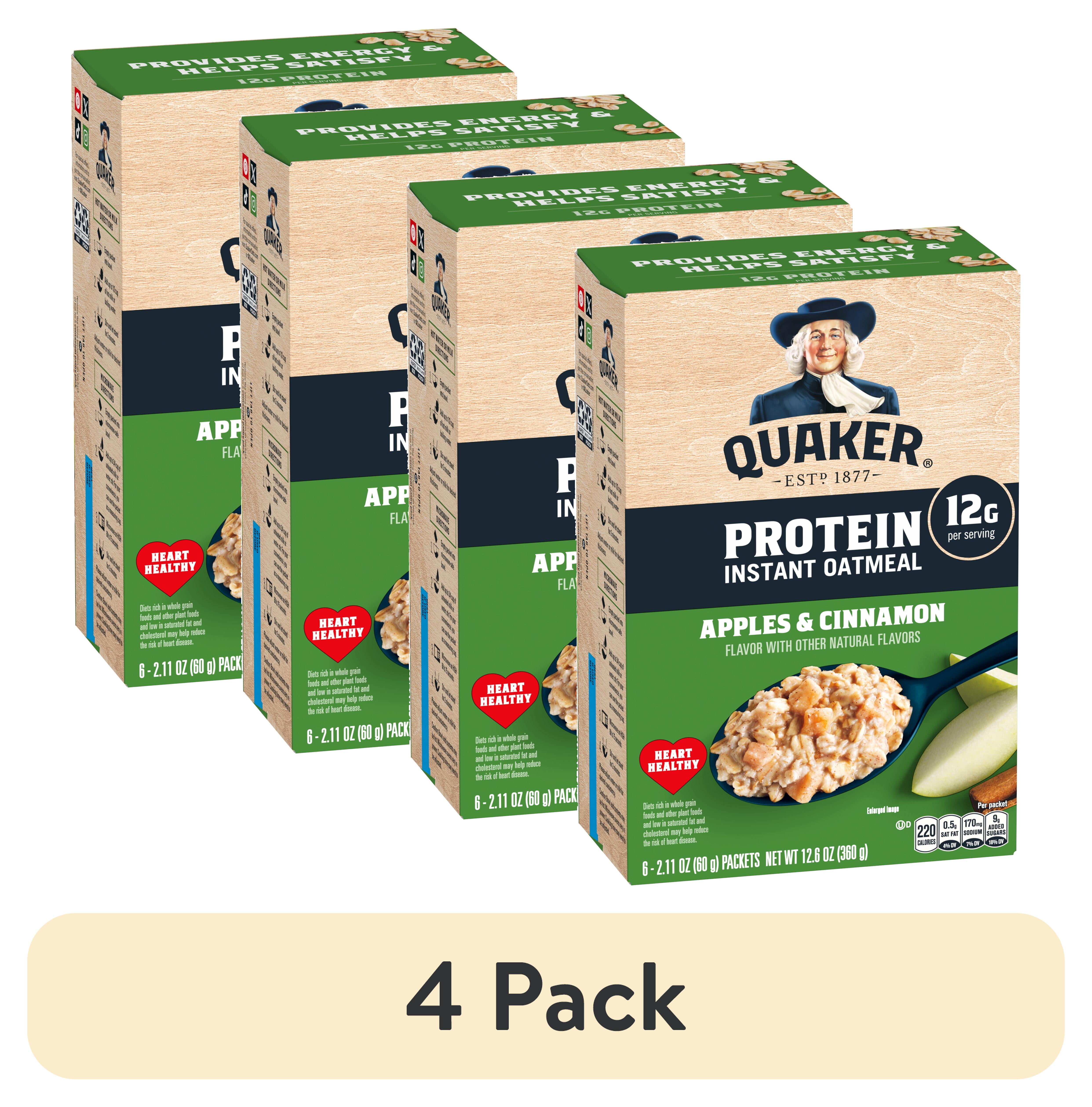 (4 pack) Quaker Protein Instant Oatmeal, Apples & Cinnamon, 12g Protein per Serving, Whole Grains, 2.11 oz Packets, (6 Pack)